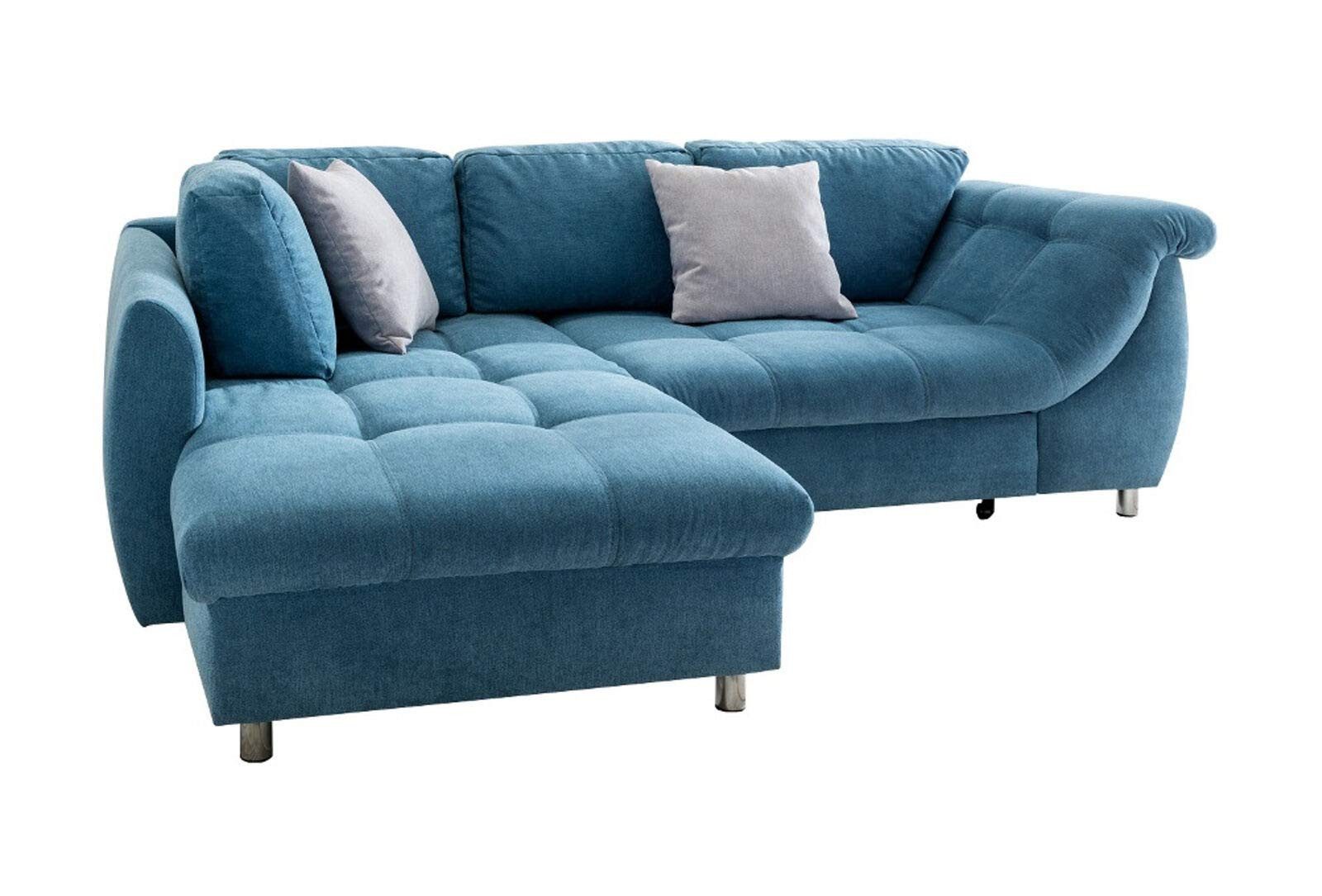 luma-home Ecksofa 17108, mit Bettfunktion B250/T190/H84 cm, Liegefläche 179x190 cm, Ottomane links, Wellenunterfederung, Mikrofaser Blau