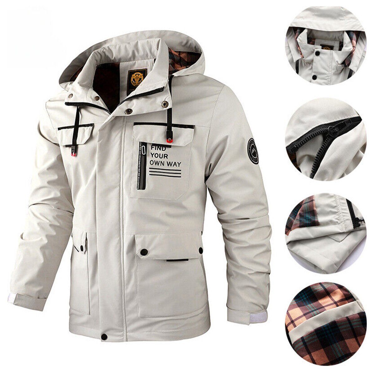 DOPWii Steppjacke Jacken Herren, mit Kapuze, Wetterfester, atmungsaktiver Design mit mehreren Taschen