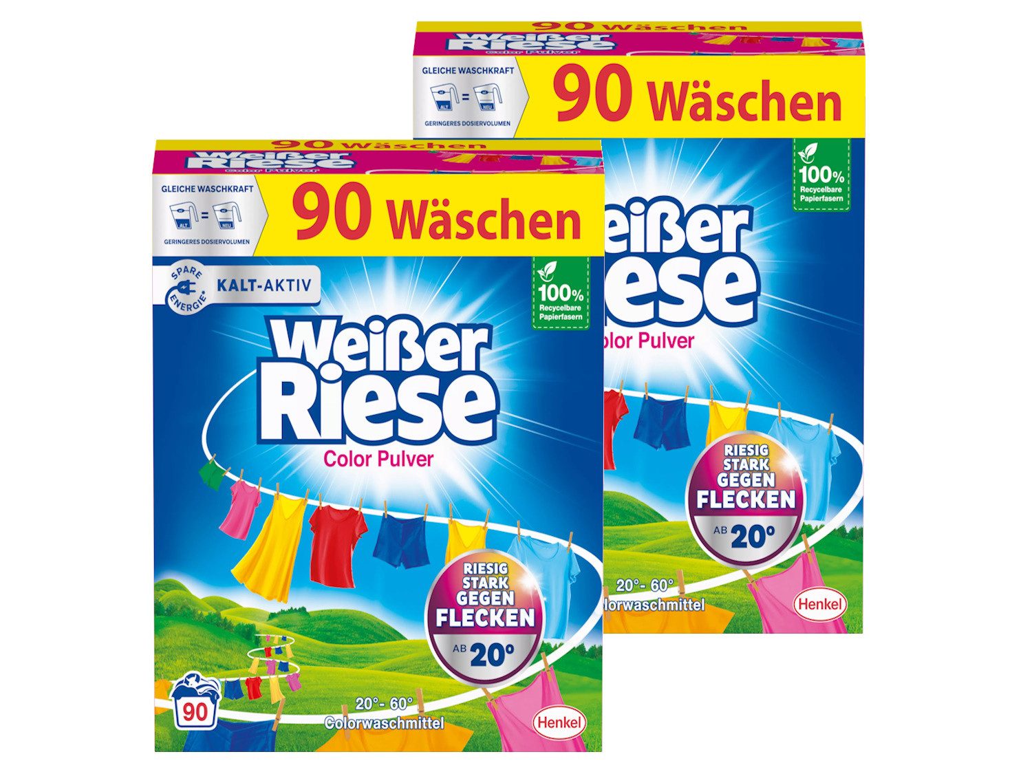 Weißer Riese WEISSER RIESE Pulver 180 WL (2x 90 WL) Color Waschpulver 4,5kg Colorwaschmittel