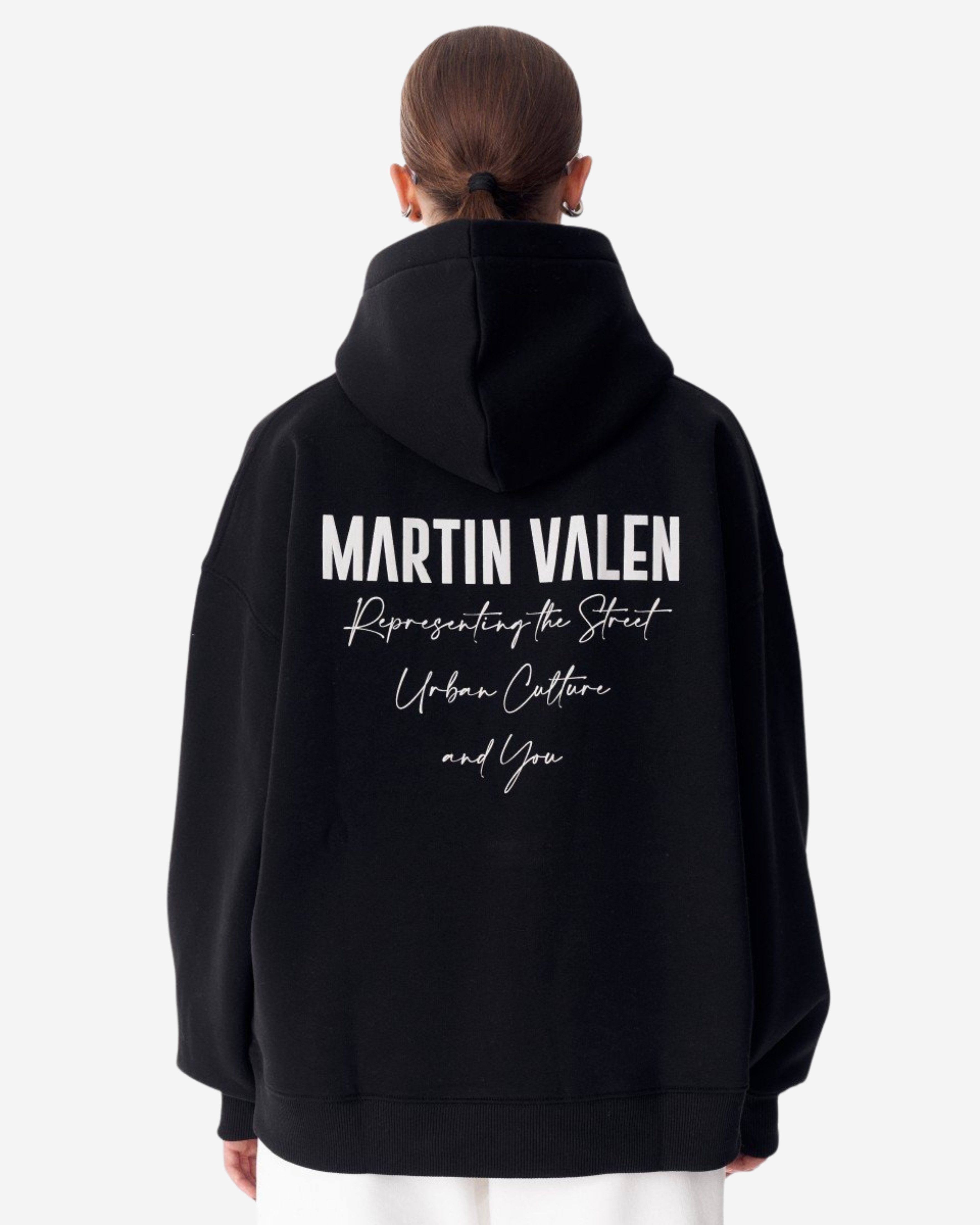 Martin Valen Kapuzenpullover Extra Große Damen Kapuzenpullover mit Slogan-Druck - Schwarz