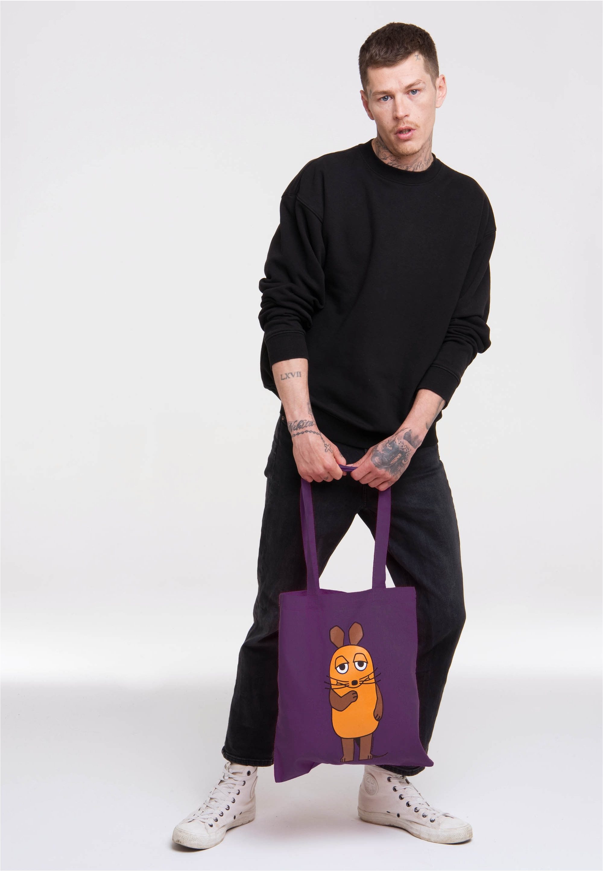 LOGOSHIRT Henkeltasche Baumwolltasche Die Sendung mit der Maus, mit Sendung mit der Maus-Logo