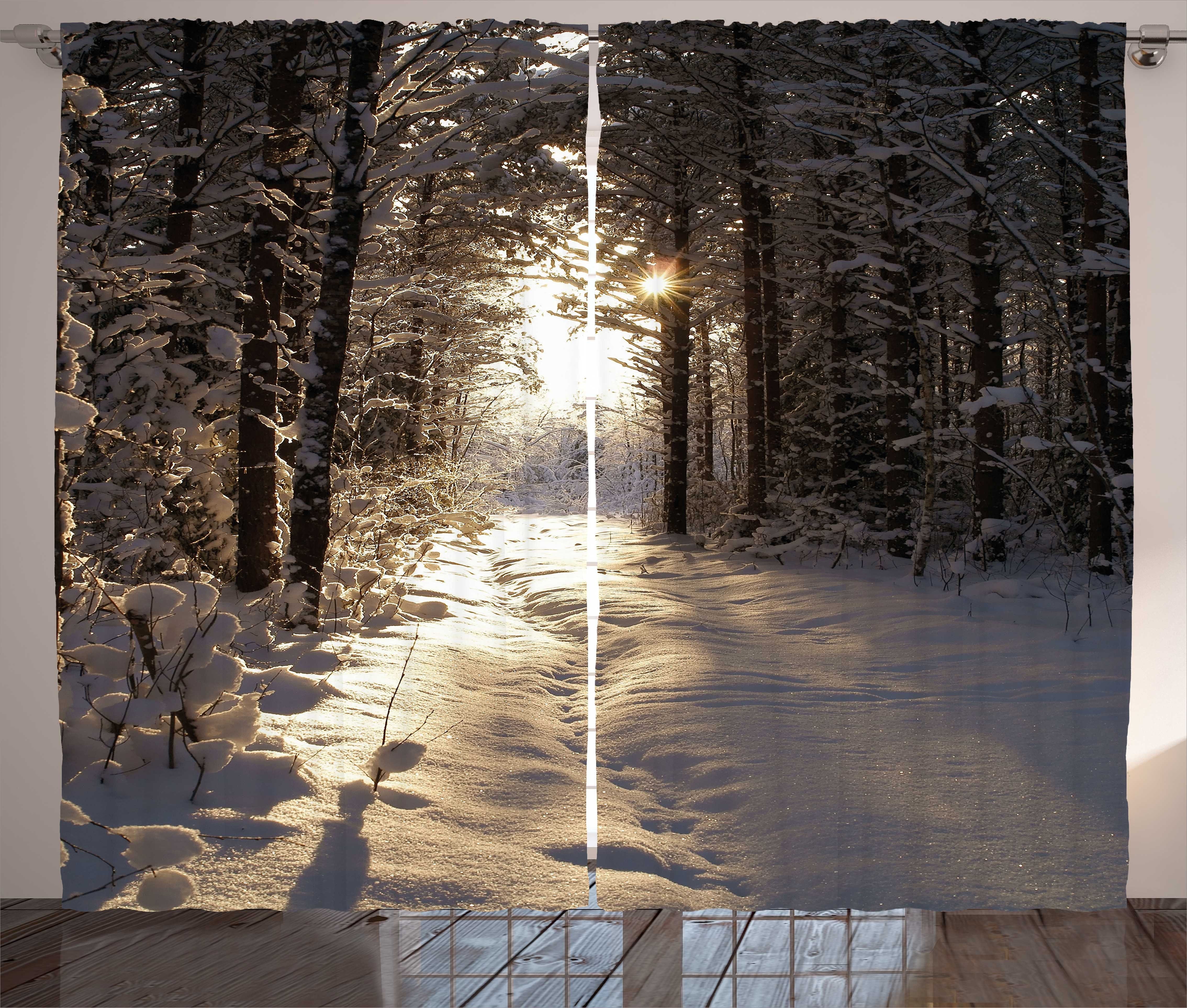 Gardine Schlafzimmer Kräuselband Vorhang mit Schlaufen und Haken, Abakuhaus, Winter Weihnachten Schnee Wald
