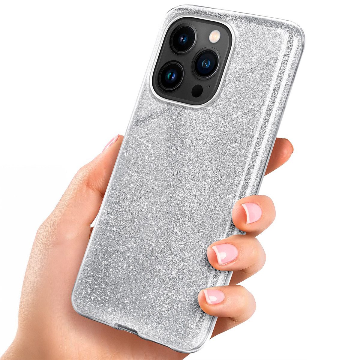 Handyhülle für iPhone 15 Pro Glitzer Hülle Glitter Case Silber