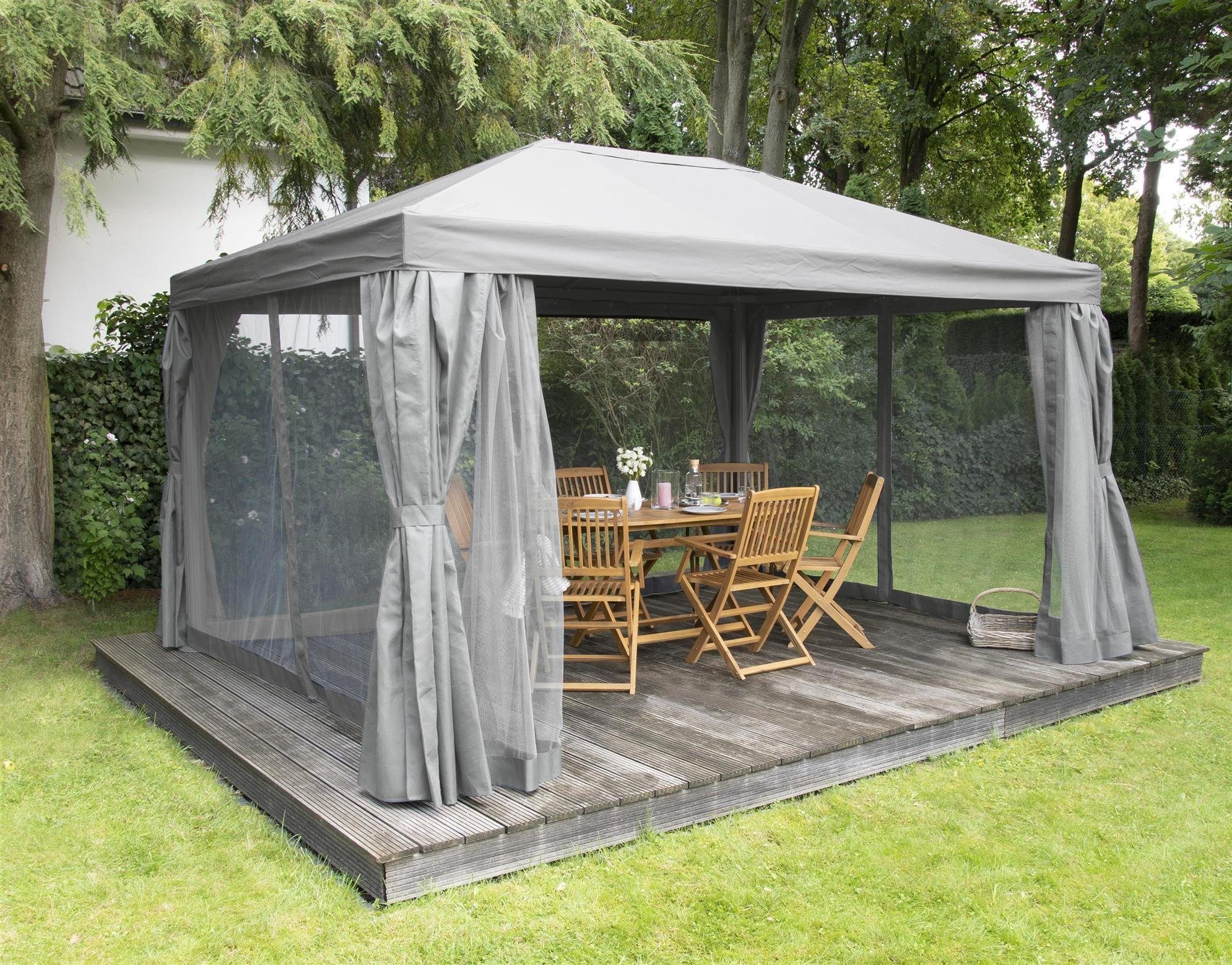 bellavista - Home&Garden® Partyzelt Aluminium-Stahl Pavillon 3x4m Deluxe  grau, mit 4 Seitenteilen, inkl. Moskitonetz