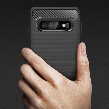 CoolGadget Handyhülle Carbon Handy Hülle für Samsung Galaxy S10 Plus 6,4 Zoll, robuste Telefonhülle Case Schutzhülle für Samsung S10+ Hülle