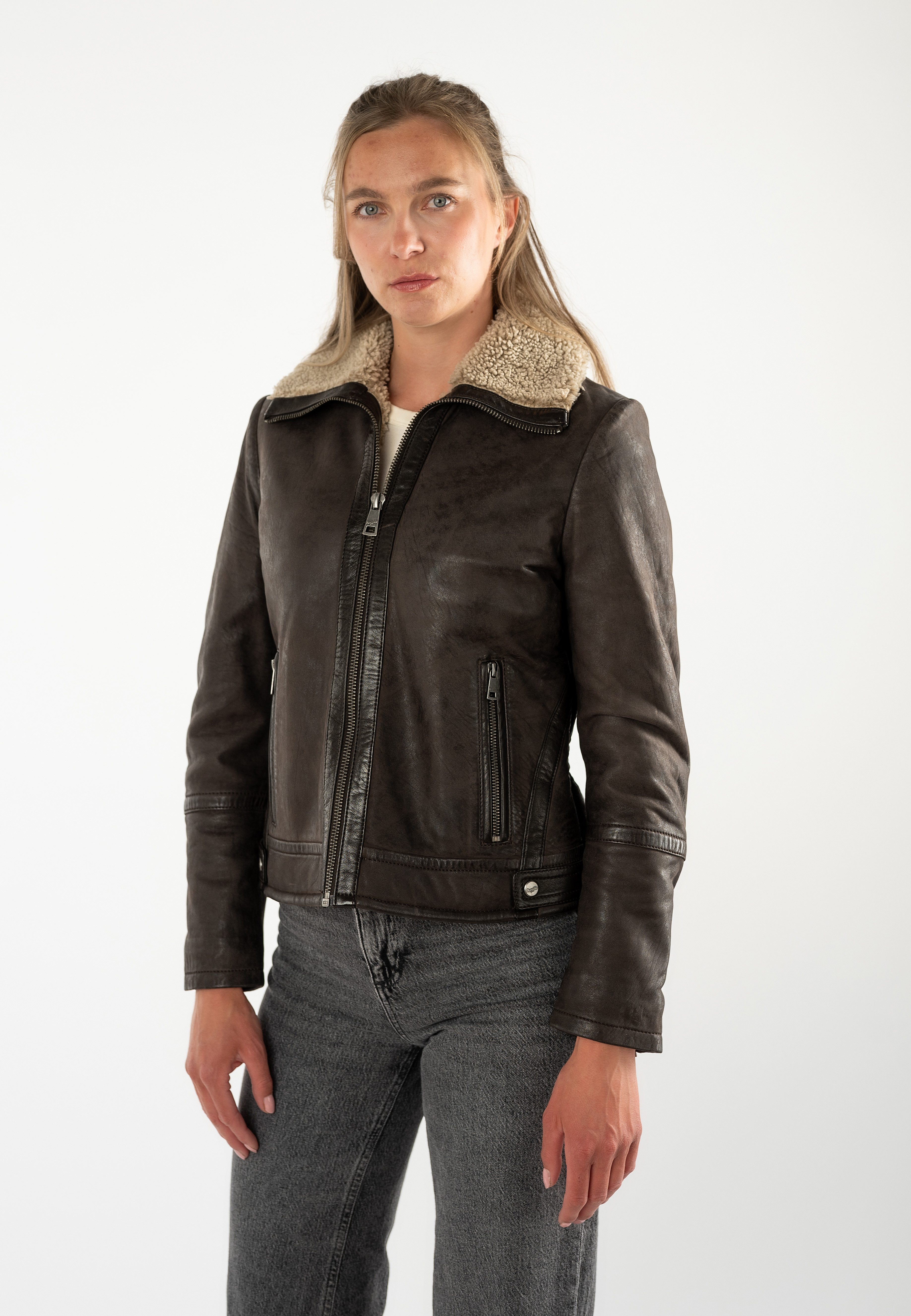 Mauritius Lederjacke MWIskra mit Teddyfell-Kragen