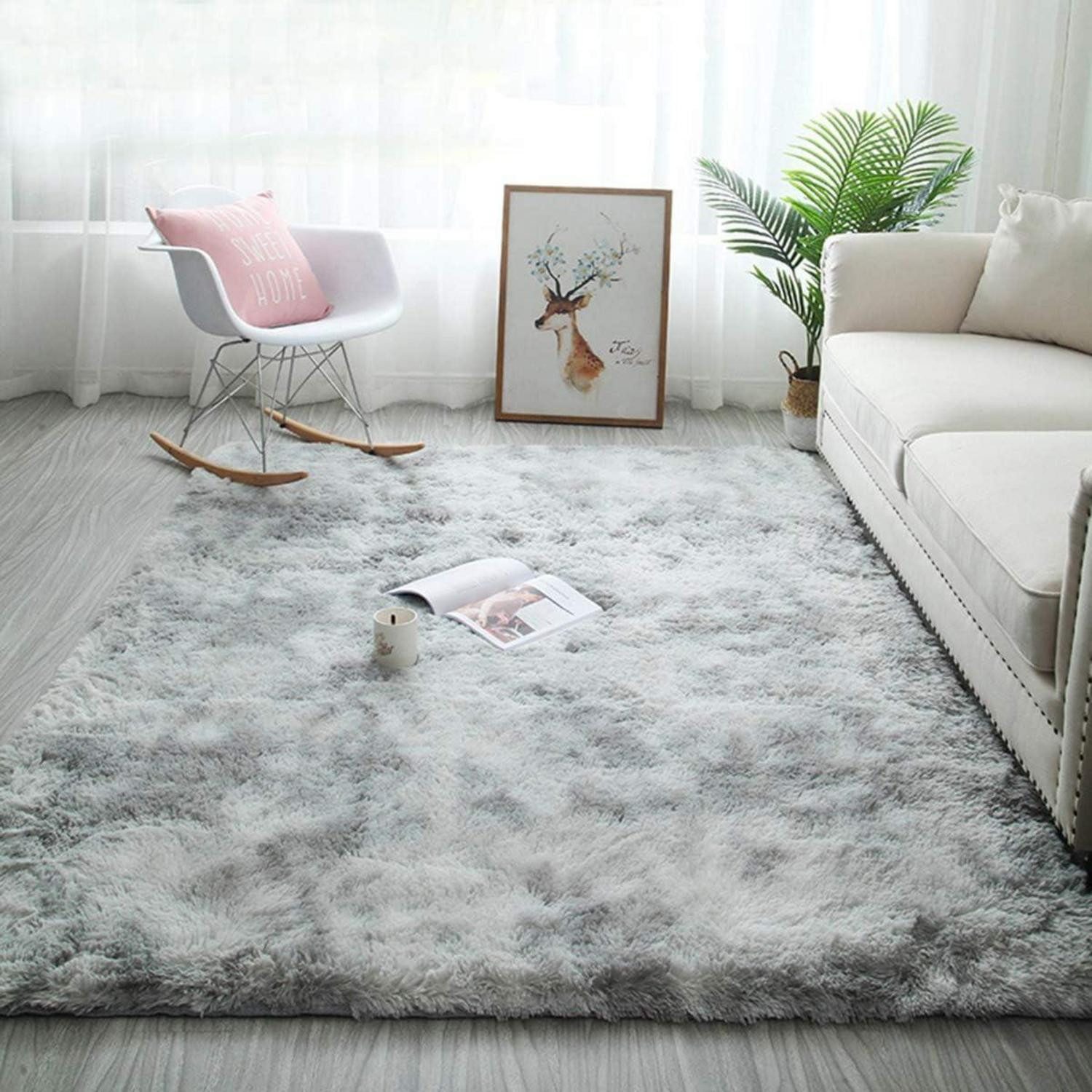 LuxusKollektion Hochflor-Teppich Teppich Rund Flauschig Rutschfest 120 x 80 cm (Quadratisch) Weiß Grau