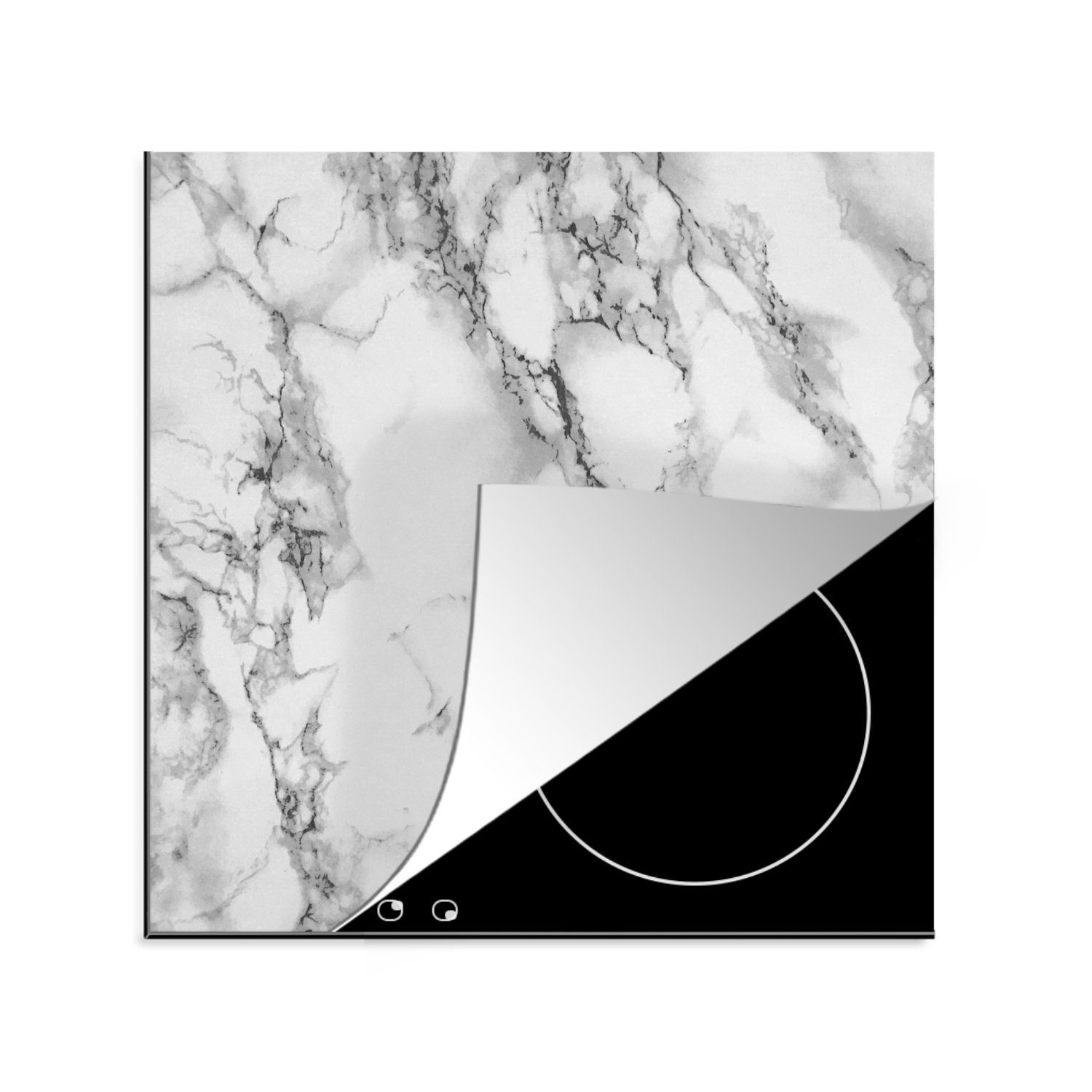 MuchoWow Herdblende-/Abdeckplatte Marmor - Stein - Linie - Schwarz, Vinyl, (1 tlg), 78x78 cm, Ceranfeldabdeckung, Arbeitsplatte für küche
