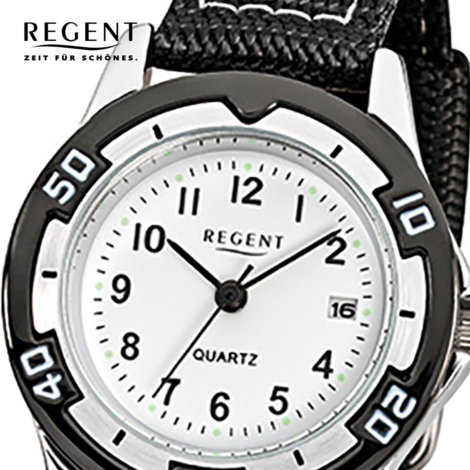 schwarz Regent Armbanduhr 29mm), Quarzuhr Kinder Textil, Kinder-Armbanduhr rund, Analog, Stoffarmband Regent klein (ca.