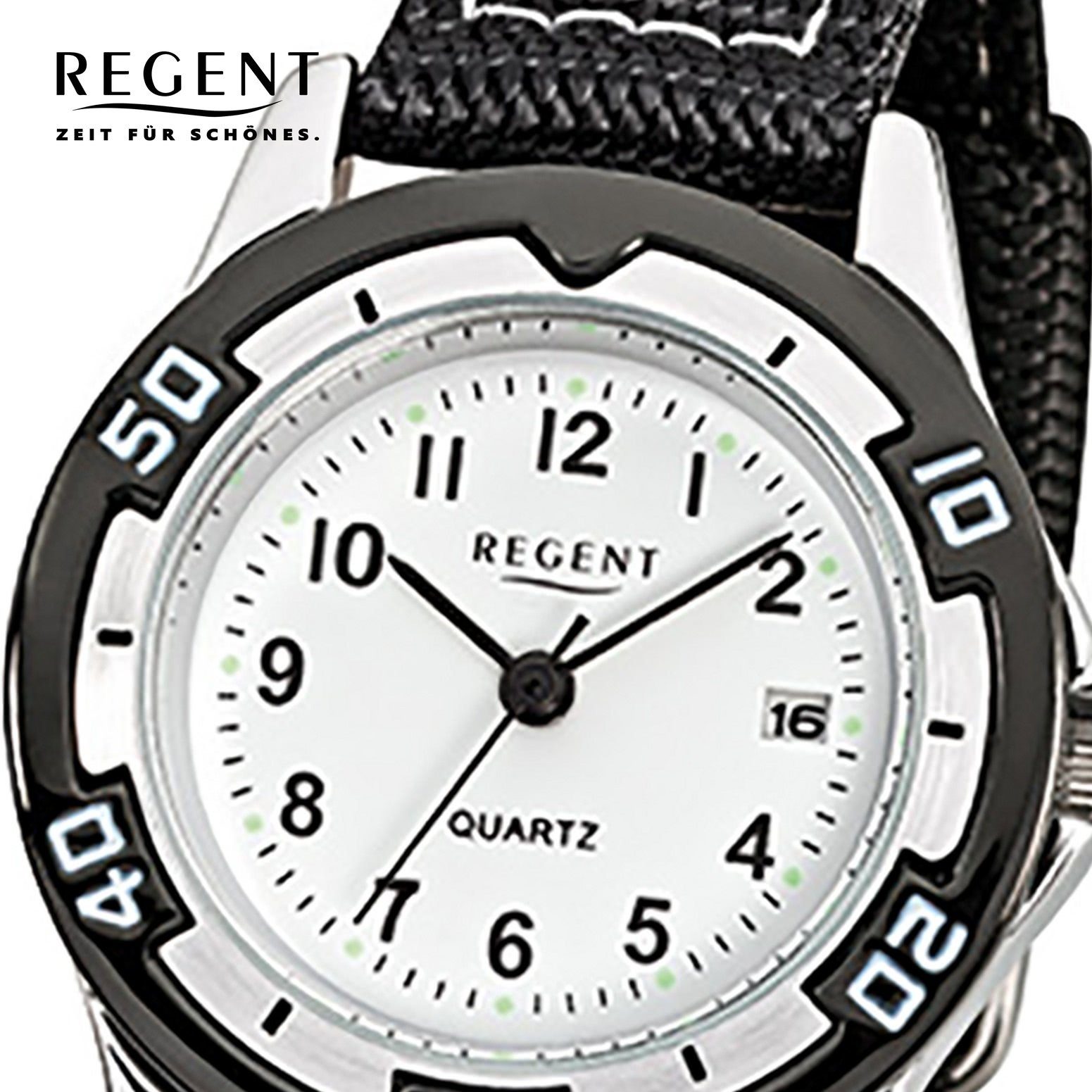 Regent Quarzuhr Regent Kinder-Armbanduhr schwarz Analog, (Analoguhr), Kinder Armbanduhr rund, klein (ca. 29mm), Textil, Stoffarmband