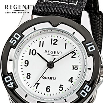 Regent Quarzuhr Regent Kinder-Armbanduhr schwarz Analog, Kinder Armbanduhr rund, klein (ca. 29mm), Textil, Stoffarmband
