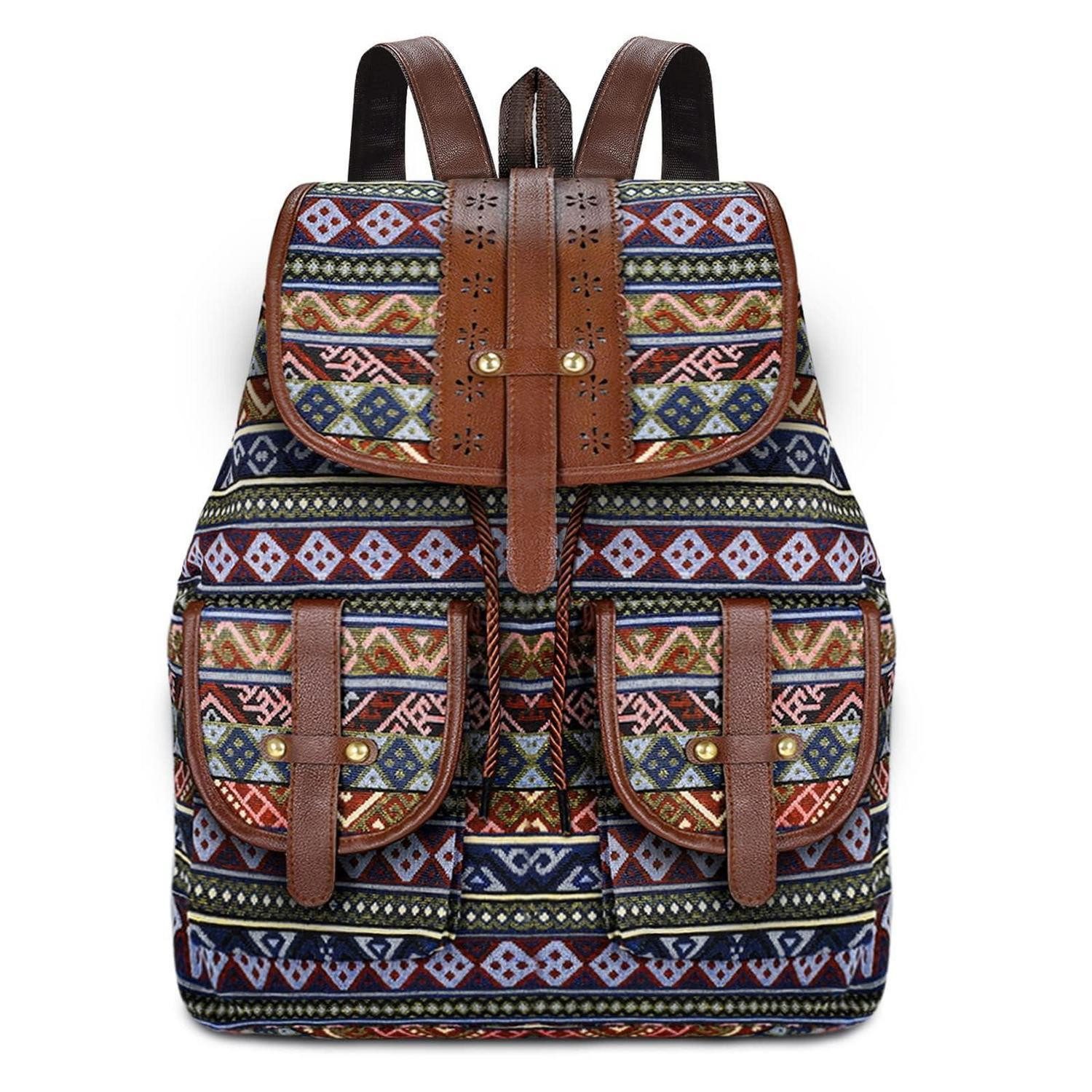 LuxusKollektion Freizeitrucksack Rucksack Damen Bunt Ethno Canvas Polyester Laptoptasche