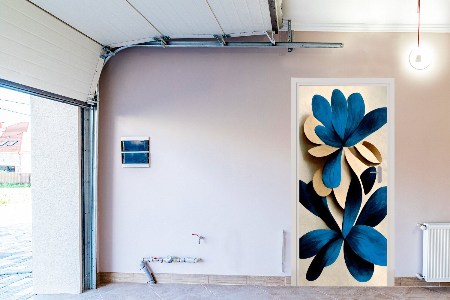 Türaufkleber, cm Tür, Pflanzen Blau - St), für Lilie, Türtapete bedruckt, 75x205 Matt, MuchoWow Blätter - Fototapete - (1