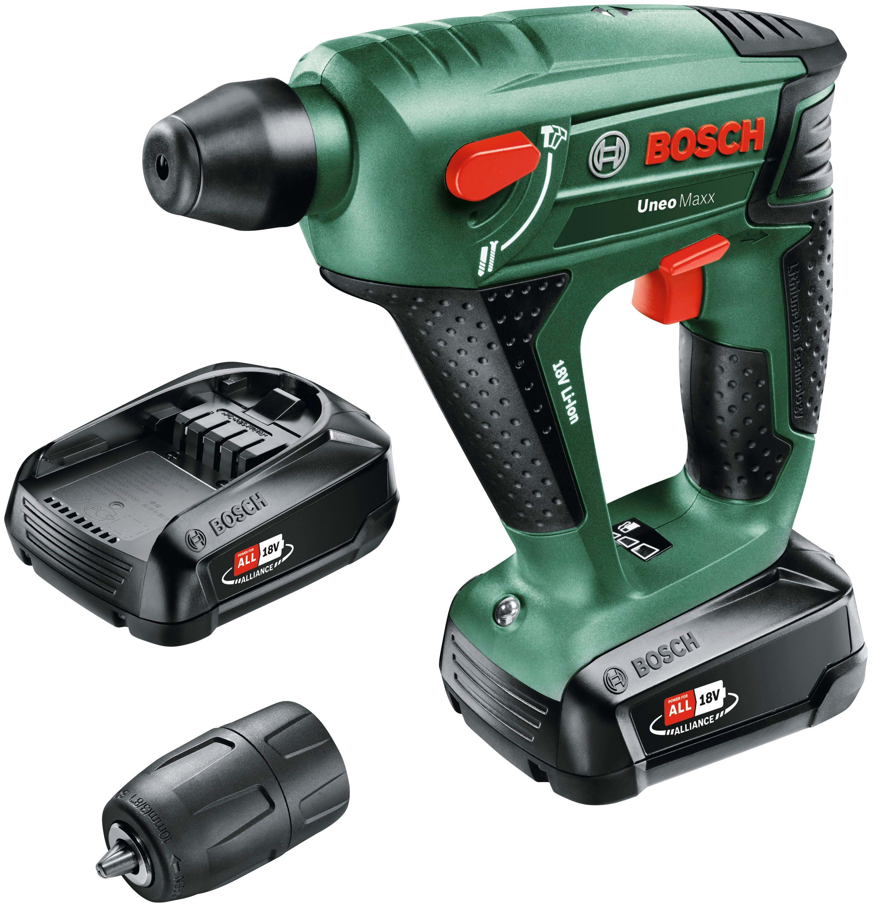 Bosch Home & Garden Akku-Bohrhammer 2 + Akkus Ladegerät Maxx mit Uneo und SystemBox