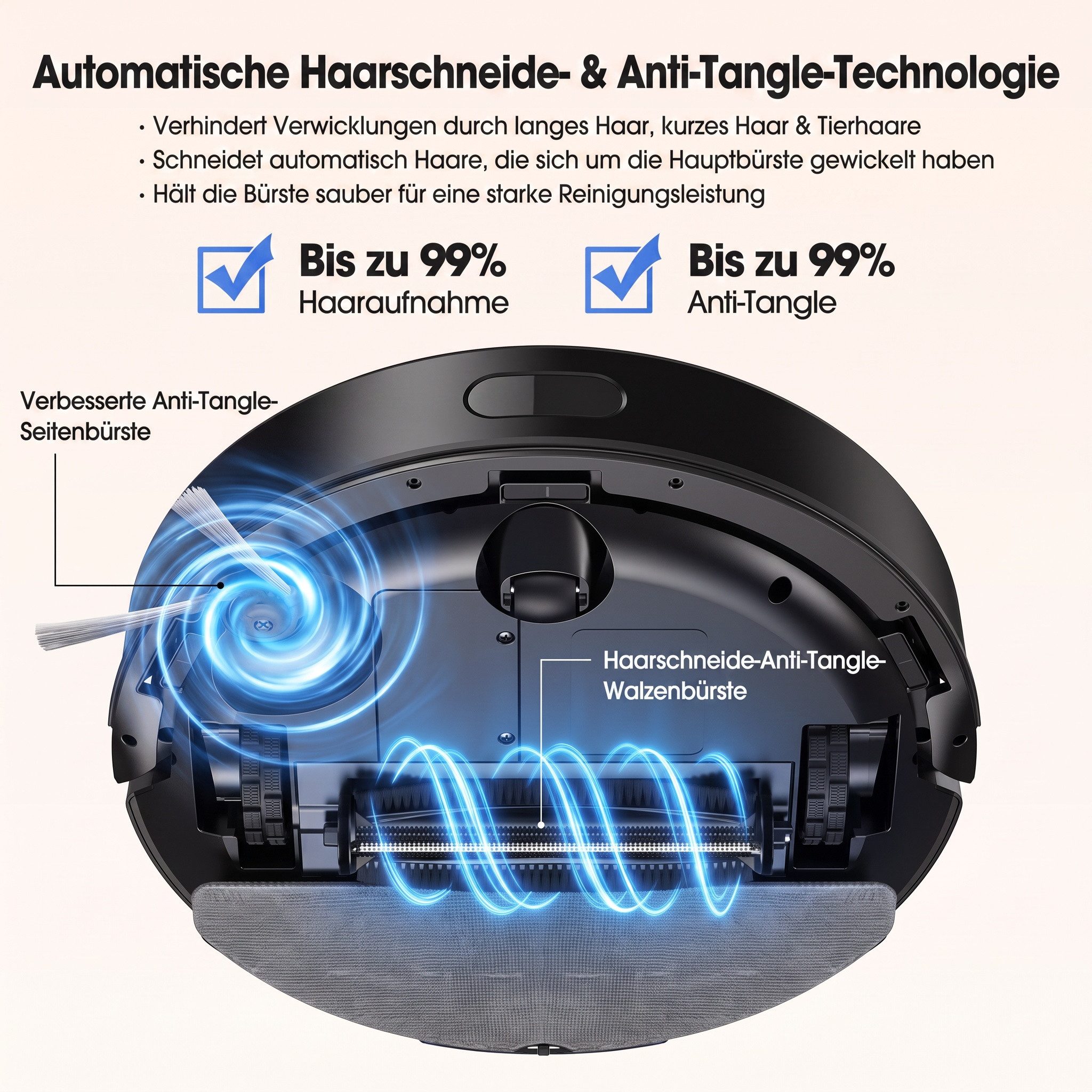 lubluelu Saugroboter L50 MAX mit Wischfunktion Sauger und Wisch Staubsauger 7500pa, 400 W, mit Beutel, Haarschneide-Anti-Verfilzungs-Technologie der Hauptbürste