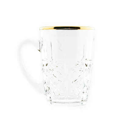 Sunay Teeglas 6er Gläser-Set mit Henkel Gold Umrandung 203 ml Transparent mit Muster