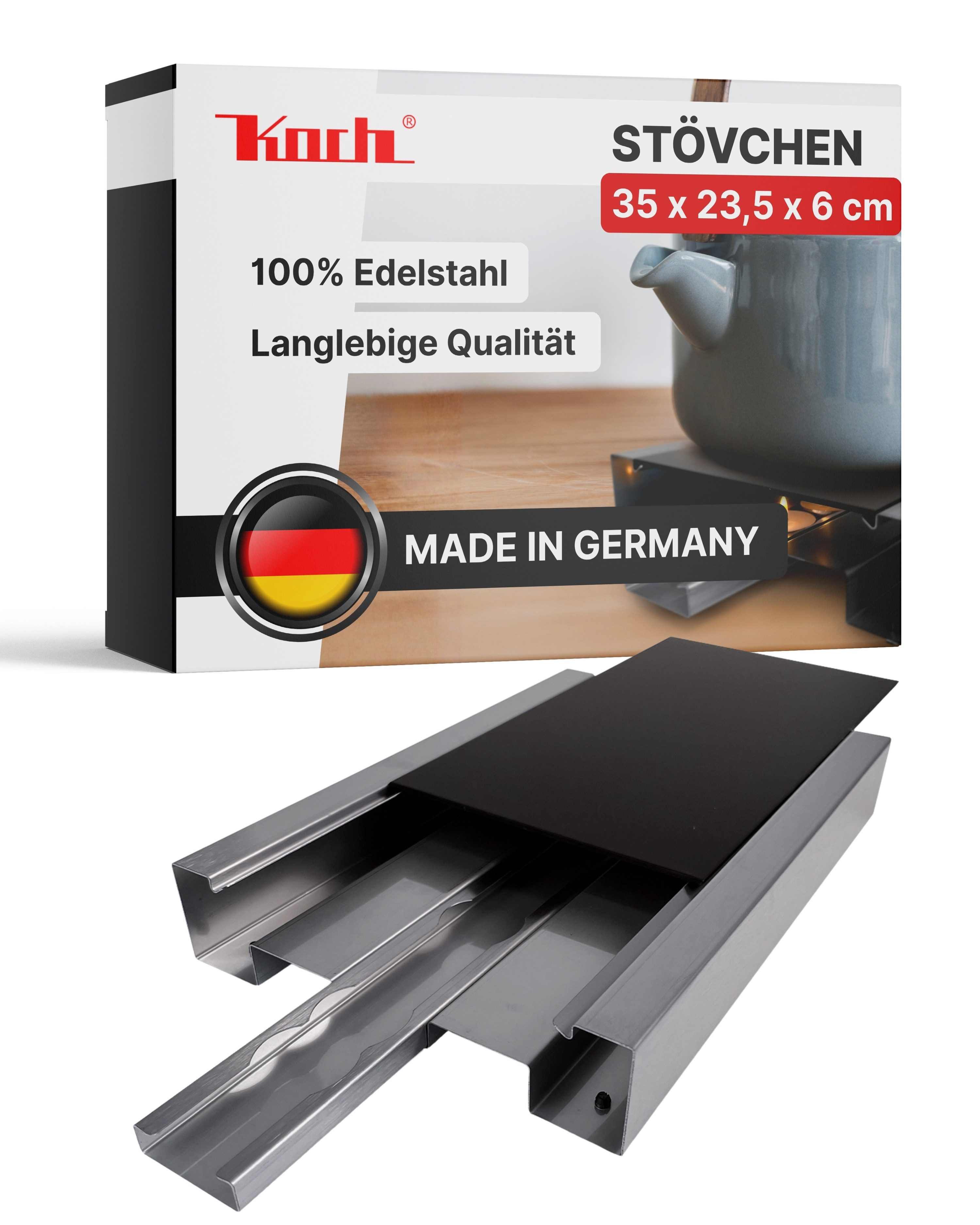 Koch Stövchen / Rechaud mit flexibler Schiene für 3 Teelichter