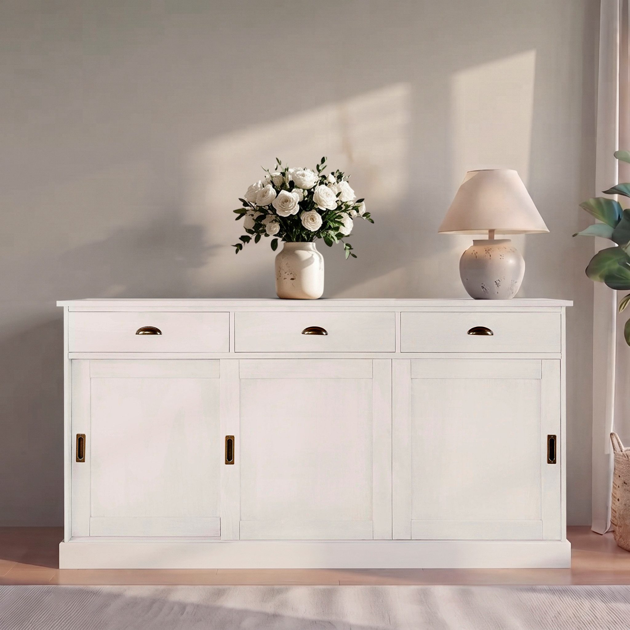 OTTO home Sideboard Schröder, Kommode, 3 Schiebetüren, 3 Schubkasten, aus massivem Kiefernholz