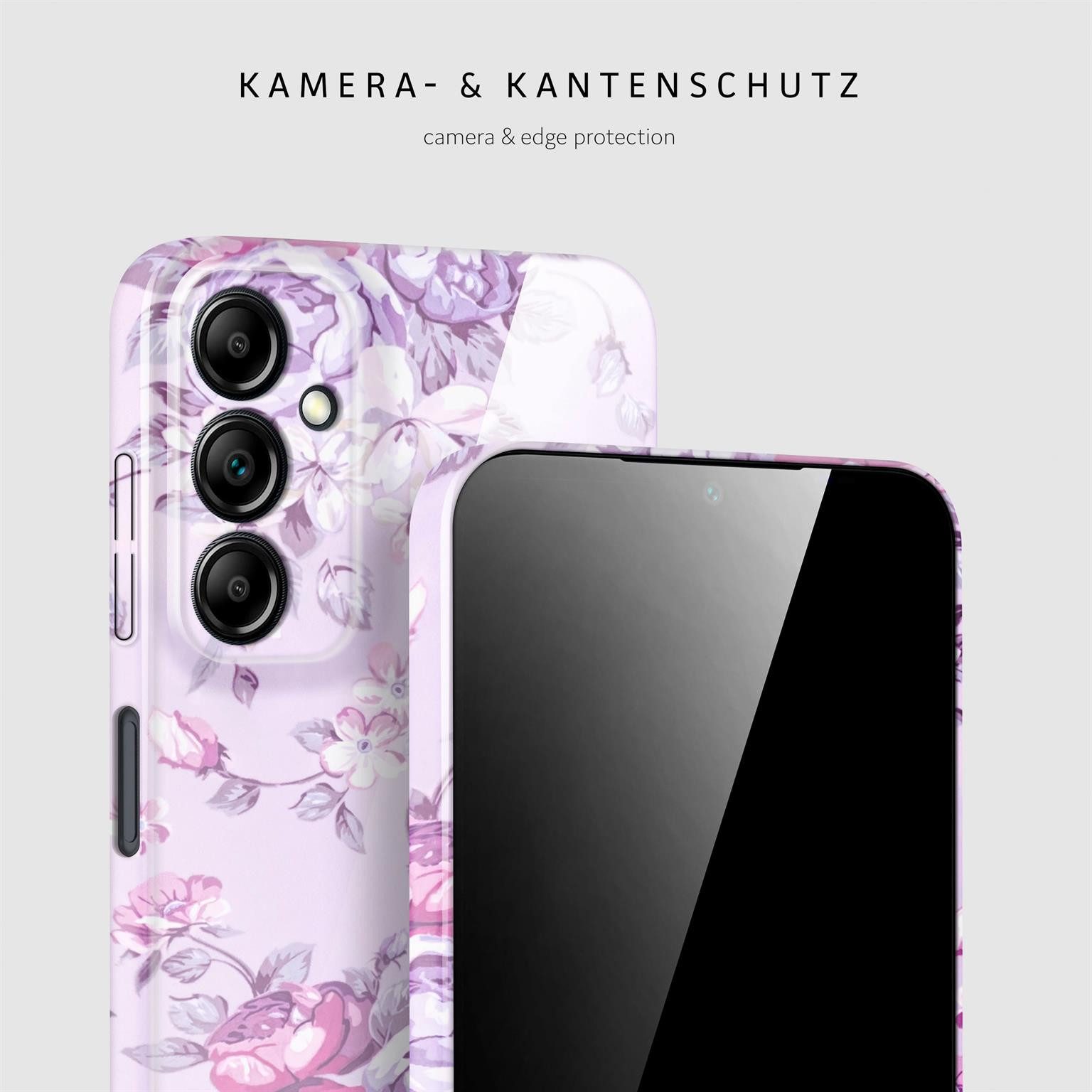 ONEFLOW Handyhülle für Samsung Galaxy A14 5G Hülle dünn Flower Cover Flieder 6,6 Zoll, Blumen Muster Handy Schutzhülle in Floral Design Case mit Kameraschutz