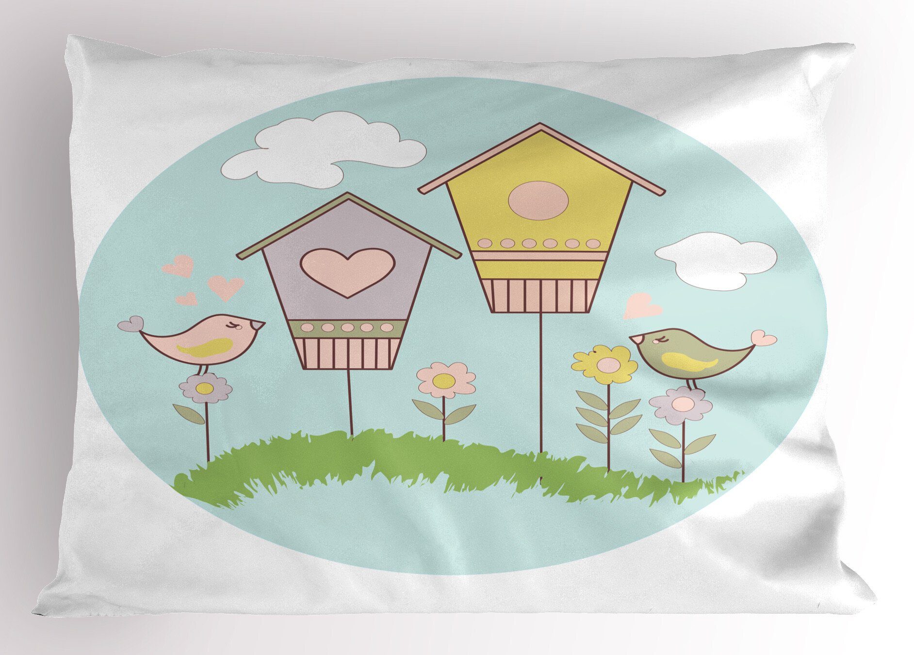Kissenbezüge Dekorativer Standard King Size Gedruckter Kissenbezug, Abakuhaus (1 Stück), birdshouse Wiesenblume Nest Wolke