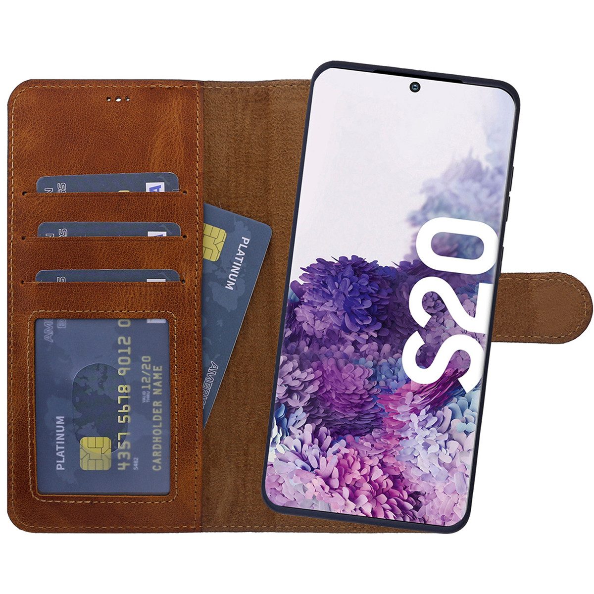 Burkley Handytasche Samsung Galaxy S20 Handytasche mit modularem Case (1-tlg., Book Case Lederhülle mit Kartenfach und Magnetverschluss), herausnehmbare Innenhülle, Kartenfächer mit Kick-Stand