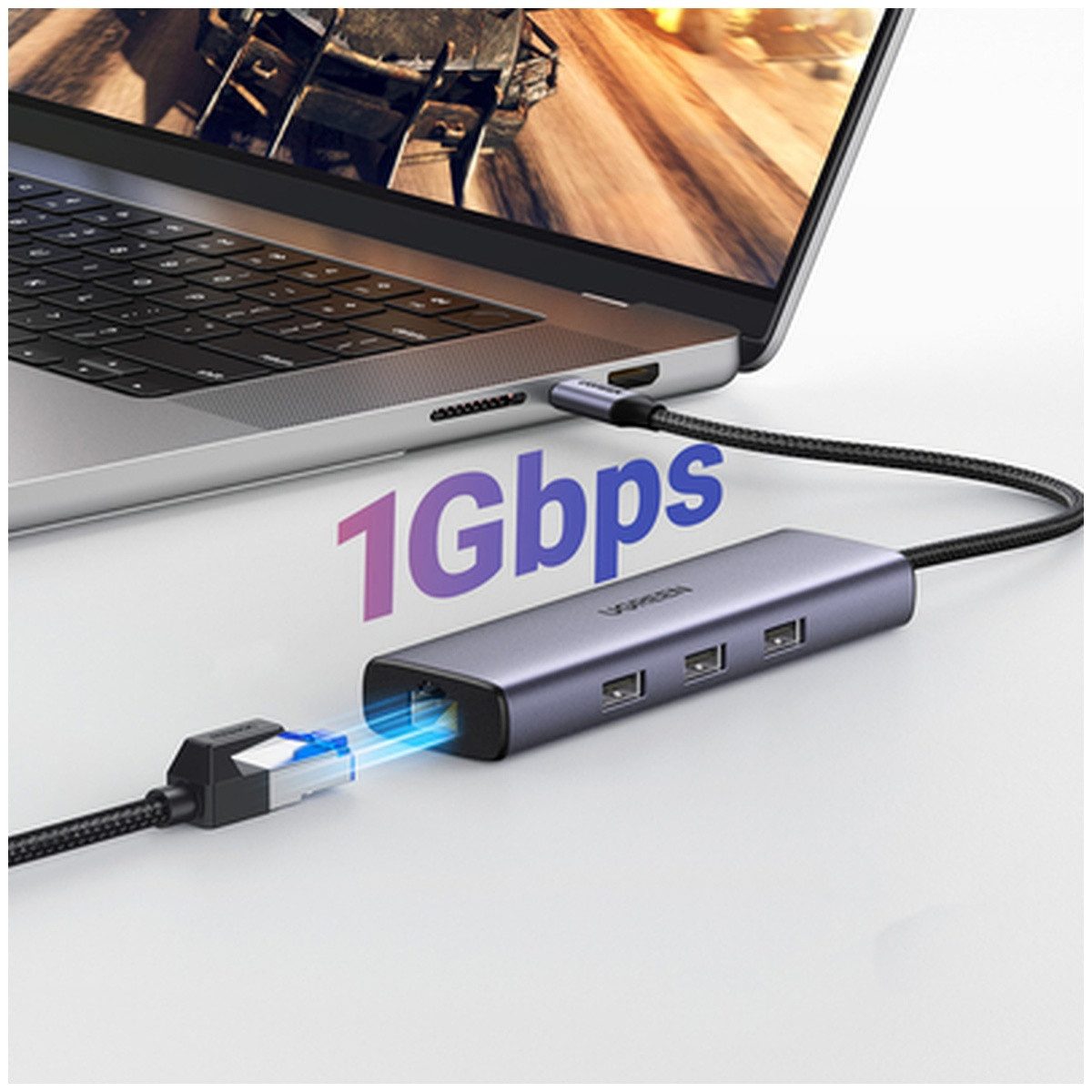 UGREEN HUB Ugreen CM512 6in1 USB-C 3x USB-A 3.0HDMI RJ45 USB-Adapter – Bild 4 von 5