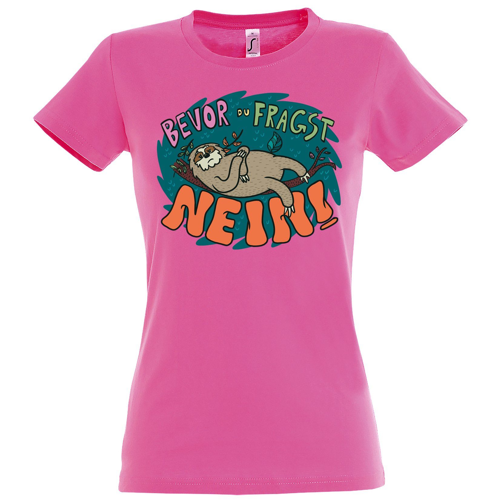 Youth Designz T-Shirt Bevor du fragst NEIN Faultier Damen T-Shirt mit lustigem Frontprint