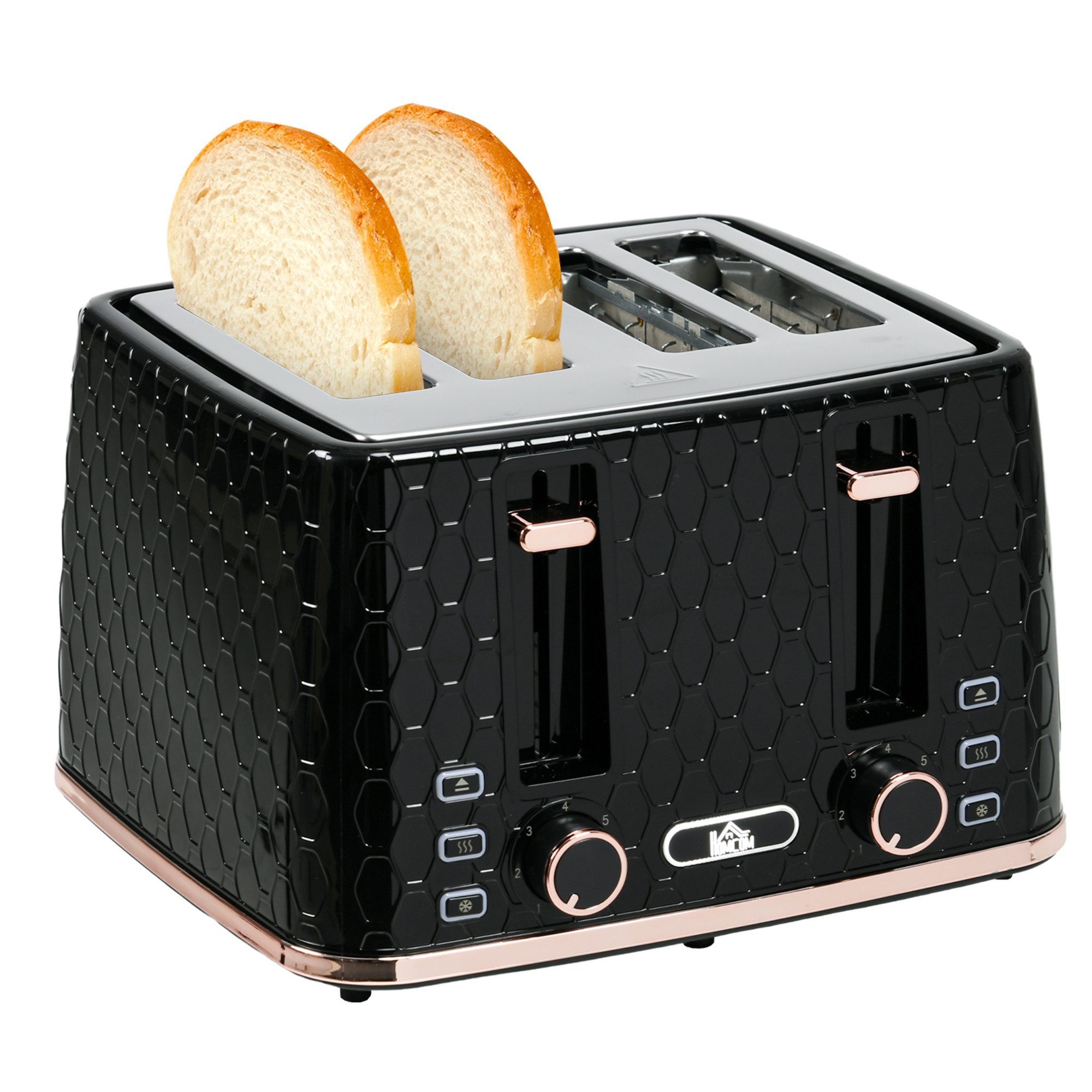 HOMCOM Toaster 4 Scheiben mit 7 Bräunungsstufen, 4 kurze Schlitze, für 4 Scheiben, 1860 W, Automatische Abschaltung, 7 Bräunungsstufen