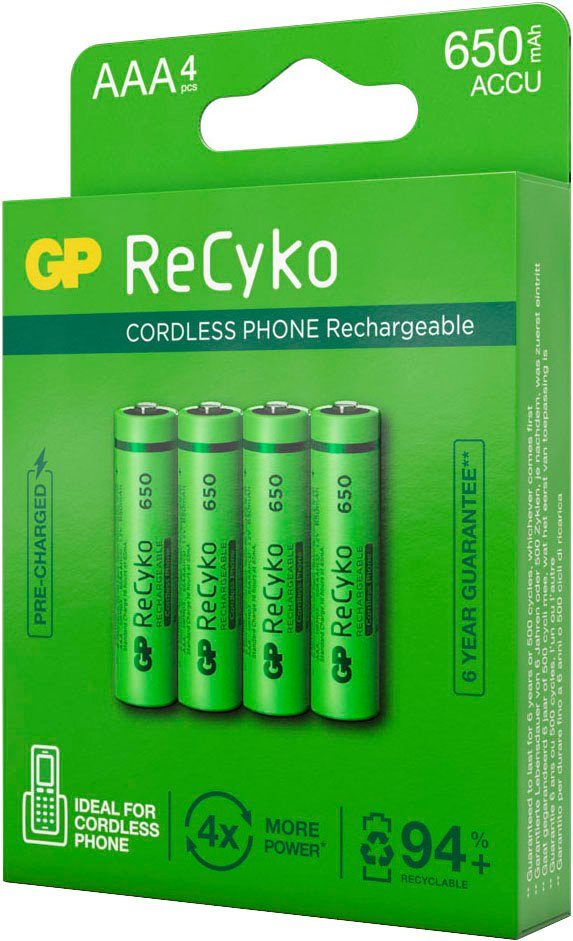 GP Batteries »4er Pack AAA NiMH 650 mAh ReCyko 1,2V« Batterie, (1,2 V, 4 St)