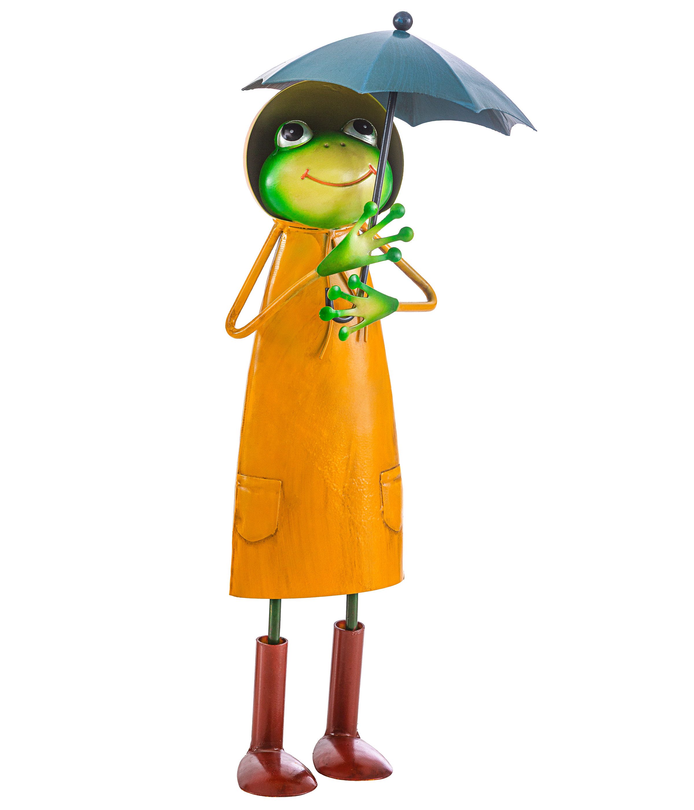Dehner Gartenfigur Dekofigur Frosch mit Schirm, 14 x 37.5 x 15 cm, Eisen, handgefertigte Garten-Dekoration, frostbeständig