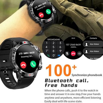 LWEARKD Noir Smartwatch (1,39 Zoll, Andriod iOS), mit Herzfrequenz, Schrittzähler, Fitnessuhr Militärische 100+Sportmodi