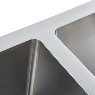 vidaXL Küchenspüle Küche Spülbecken Handgemachte Einbauspüle mit Sieb Edelstahl, 111/44 cm