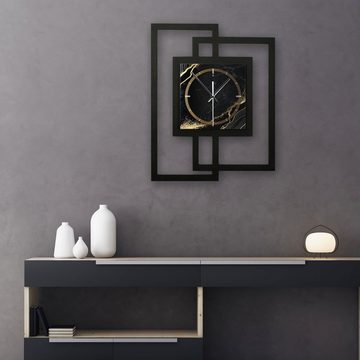 Kreative Feder Wanduhr Design-Wanduhr „Black & Gold Waves“ in modernem Metallic-Look (ohne Ticken; Funk- oder Quarzuhrwerk; elegant, außergewöhnlich, modern)
