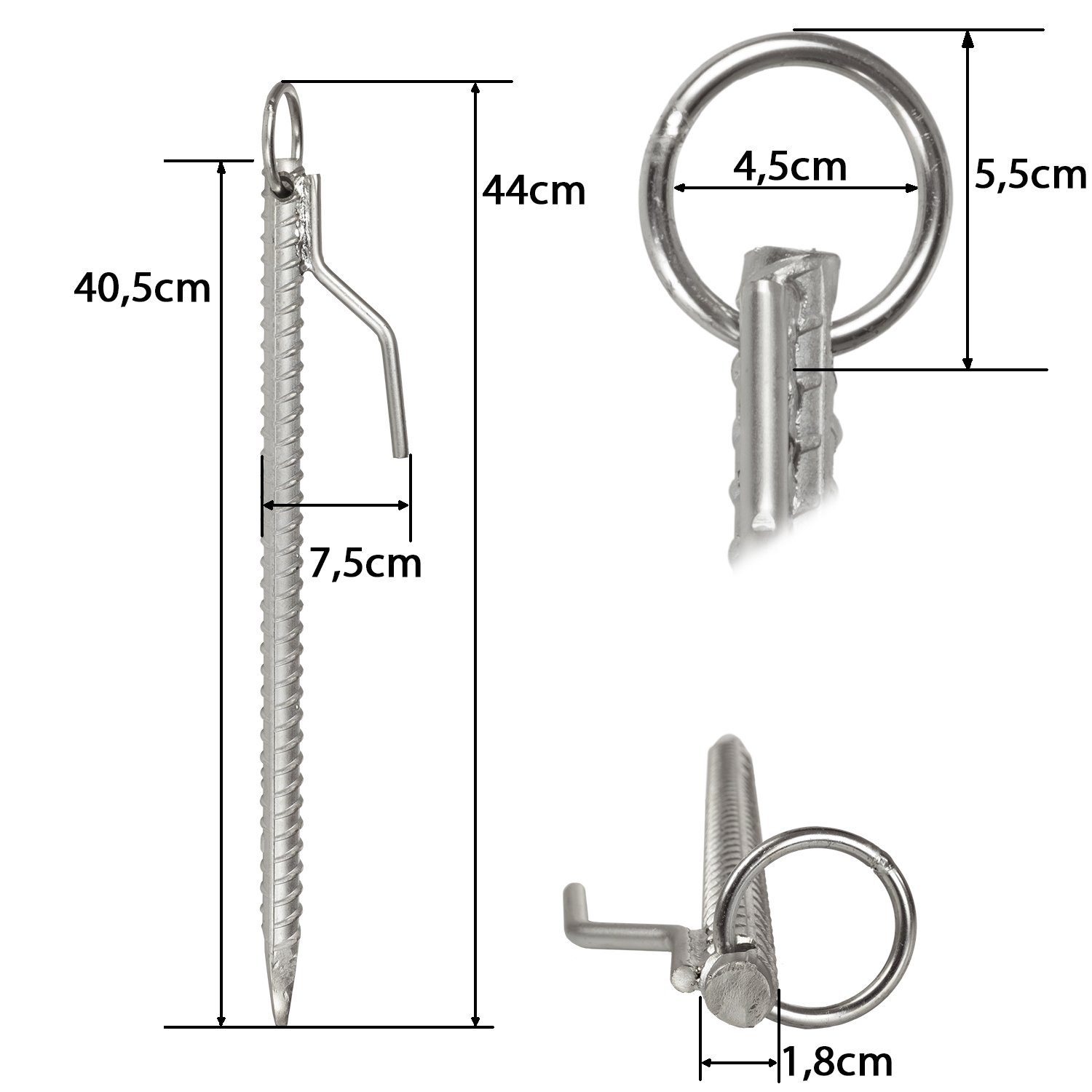 Moritz Zelthering Bodenanker 41cm mit Haken und Öse, (Set), Erdnagel Zelthering Erdanker Bodenanker Zeltbefestigung