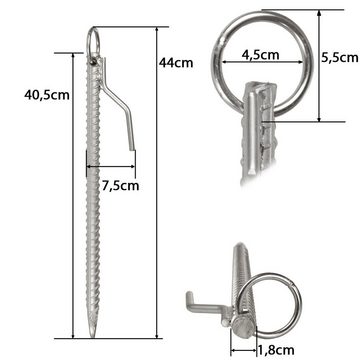 Zelthering Bodenanker 41cm mit Haken und Öse, Sturmsicherung Hering Zelthering Zeltpflock Erdanker Zeltbefestigung