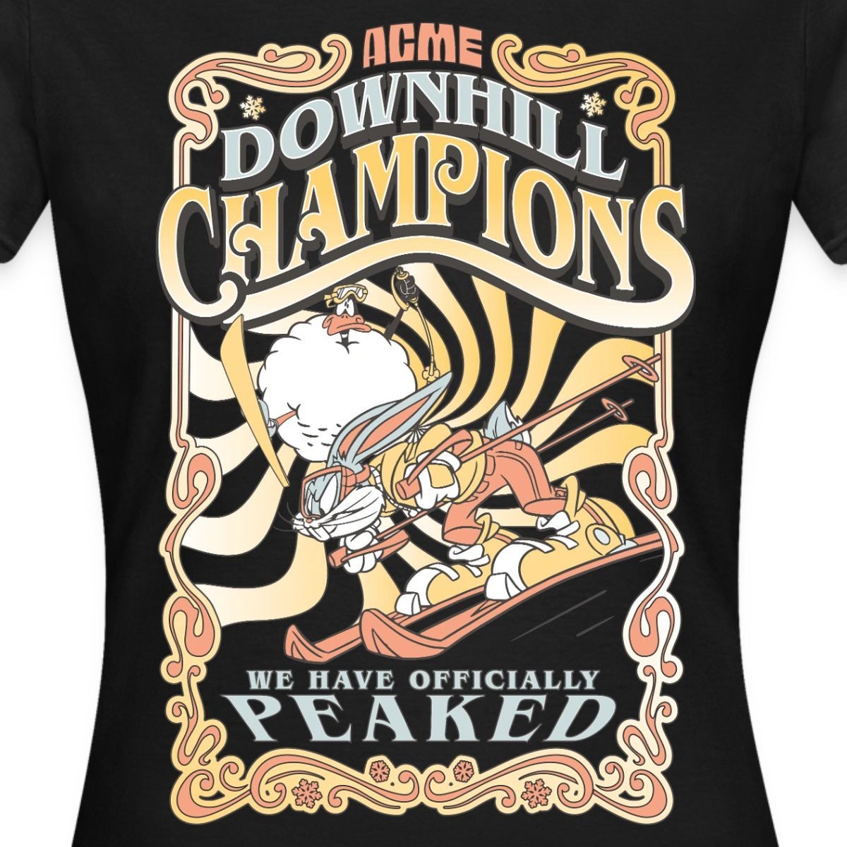 Spreadshirt T-Shirt Looney Tunes Bugs Bunny Downhill Champions Ski Frauen T-Shirt (1-tlg) Slim Fit, fällt klein aus