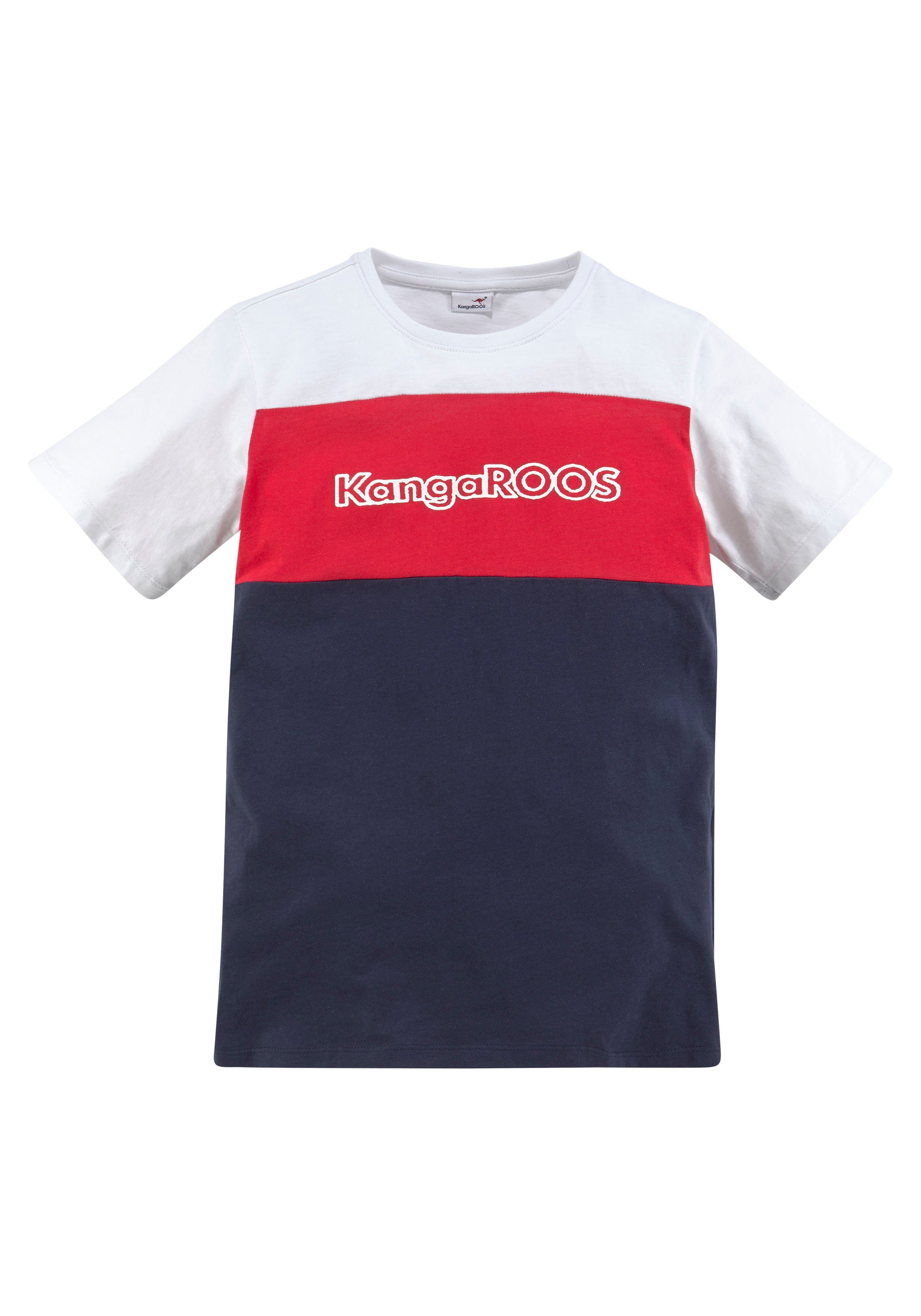 KangaROOS T-Shirt in Colorblockdesign Kurzarm, Basic-Passform, bedruckt und mehrfarbig. Reduzierter Preis € 12,59. Unverbindliche Preisempfehlung € 17,99, (€ 12,59 pro 1 Stk)