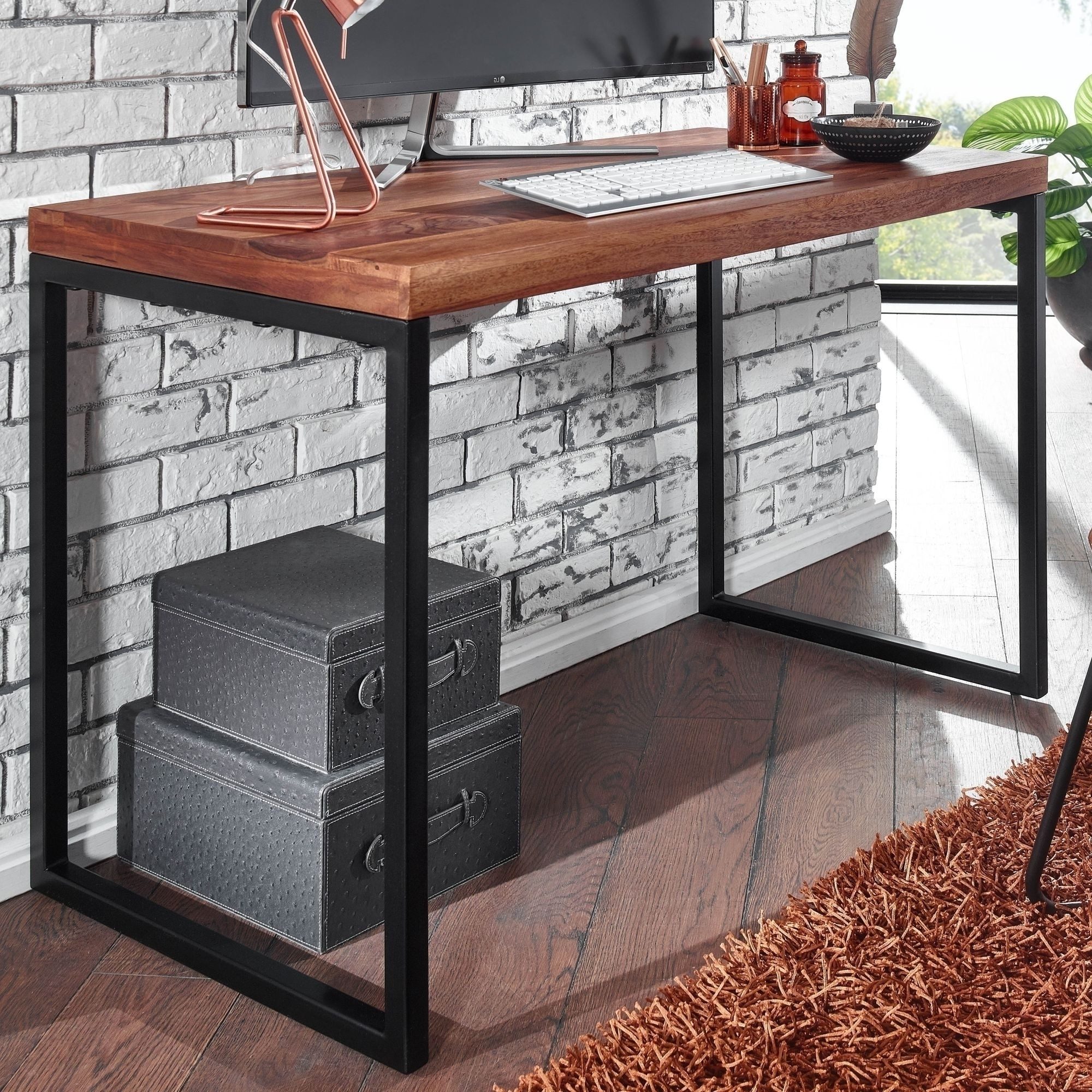 freiraum Schreibtisch WL6.518, in Sheesham / schwarz - 117x77x59 (BxHxT)