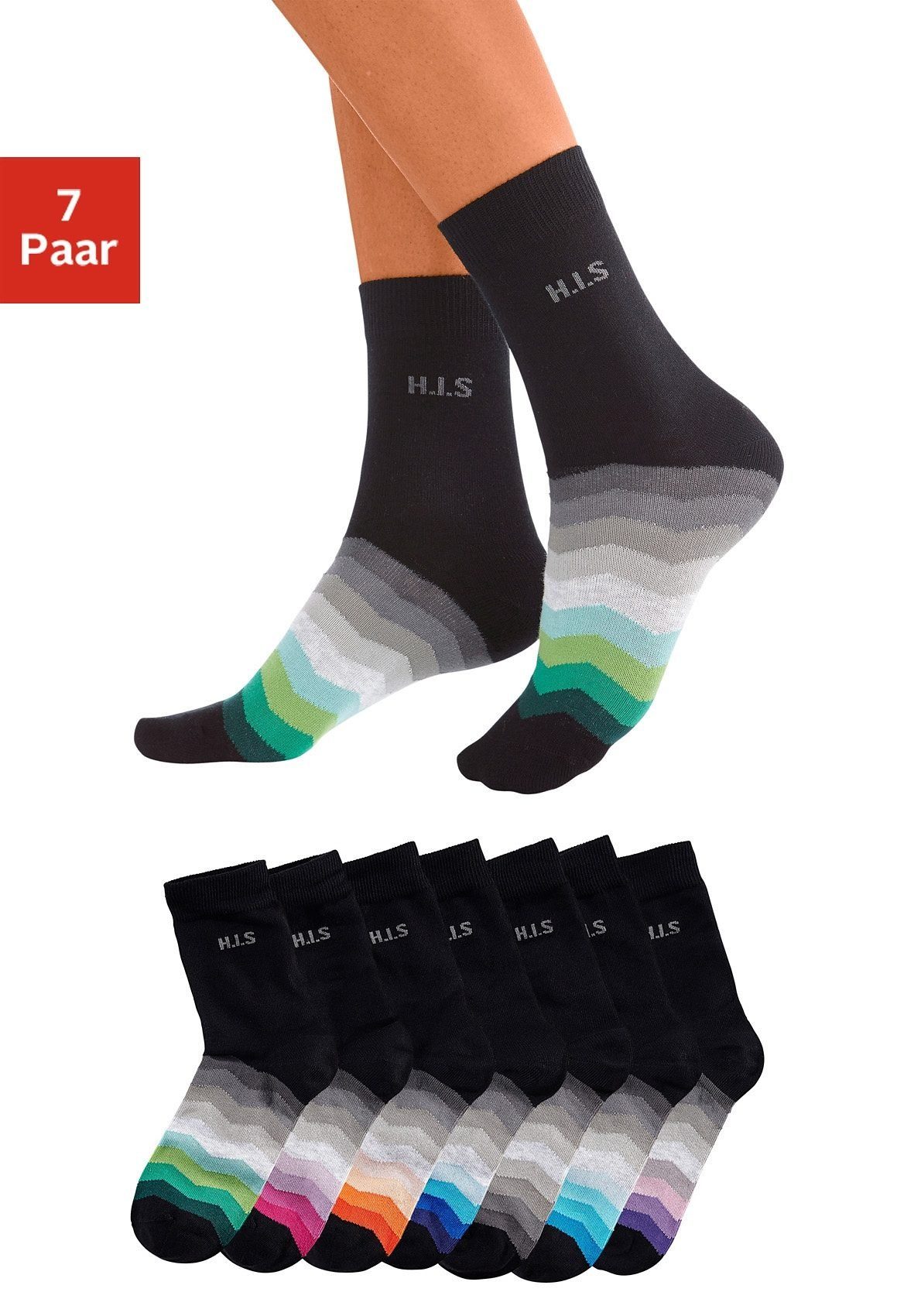 (Set, schwarzem mit H.I.S 7-Paar) Schaft Basicsocken