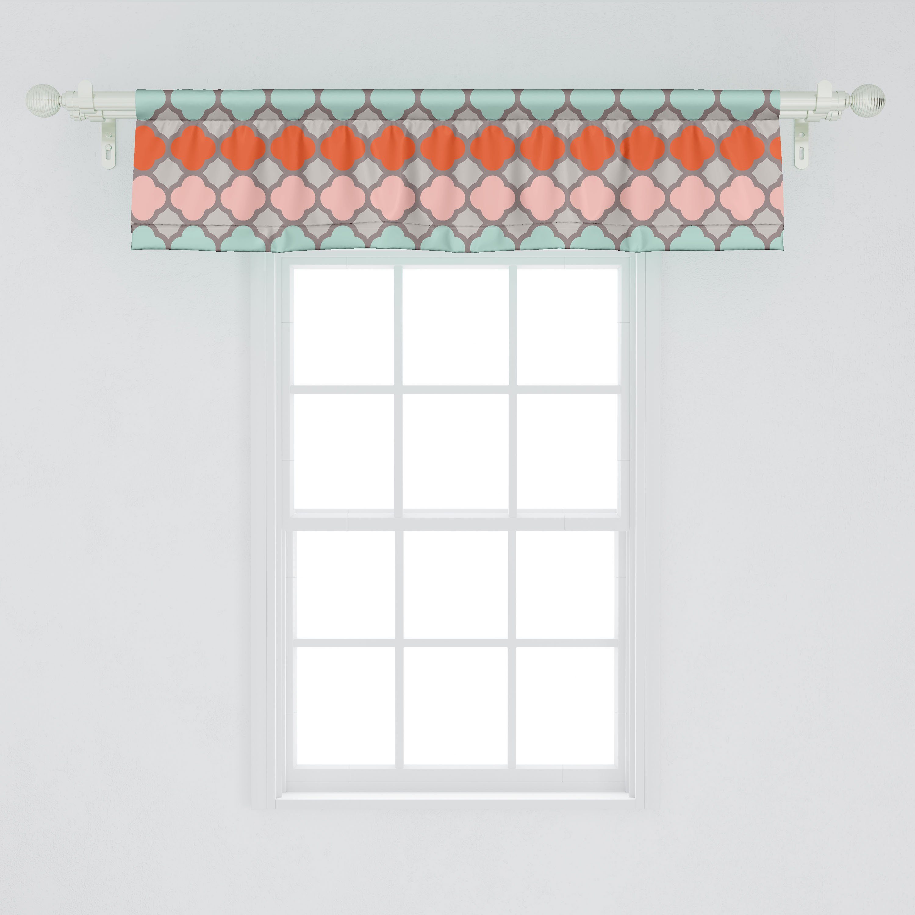 Scheibengardine Vorhang Volant für Küche Abakuhaus, mit Schlafzimmer Kunst Folkloric Bunte Quatrefoil Dekor Microfaser, Stangentasche