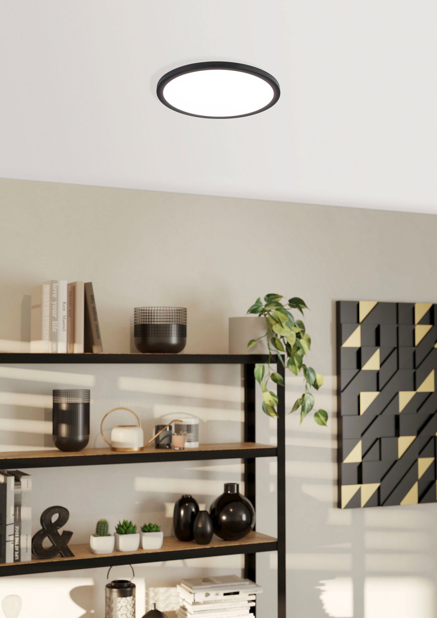 EGLO Deckenleuchte FUEVA FLEX, LED fest integriert, Neutralweiß,  Deckenleuchte in schwarz aus Alu - 22W - Neutralweiß