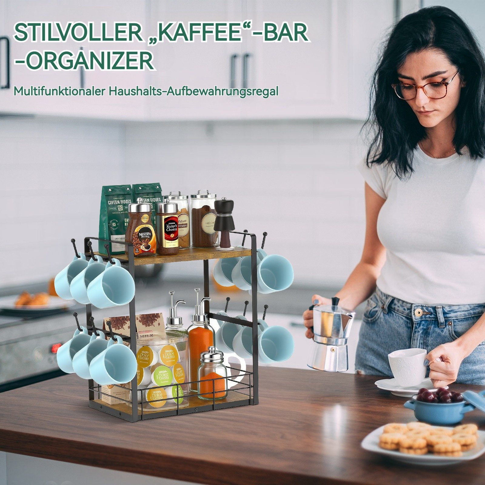 BlingBin Küchenregal Küchentisch-Organizer, 2 Etagen Tassenhalter Stand für günstig online kaufen