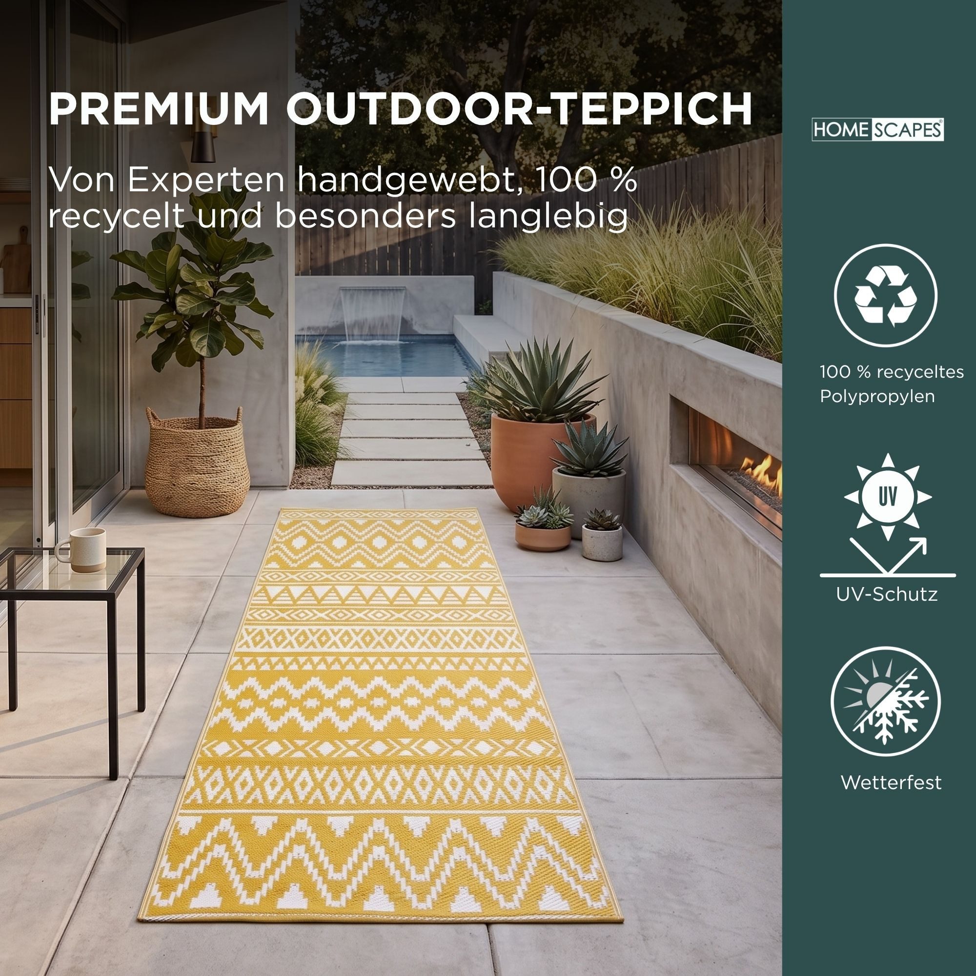 Homescapes Outdoorteppich Outdoor Teppich-Läufer Anna 75 x 200 cm, Ethno-Muster gelb-weiß, rechteckig, Höhe: 20 mm