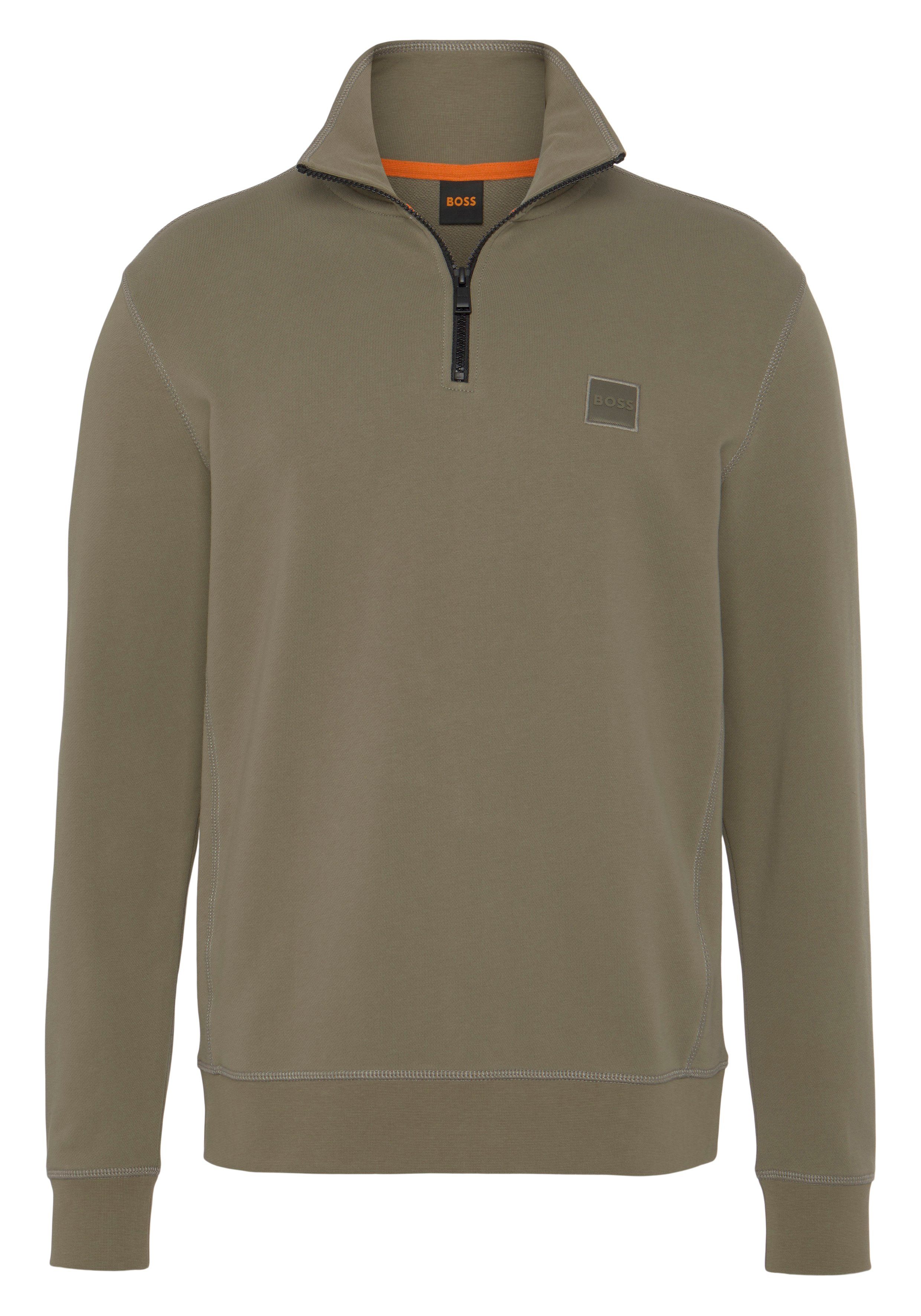 BOSS ORANGE Sweatshirt Zetrust (1-tlg) mit Reißverschluss am Kragen pastel green