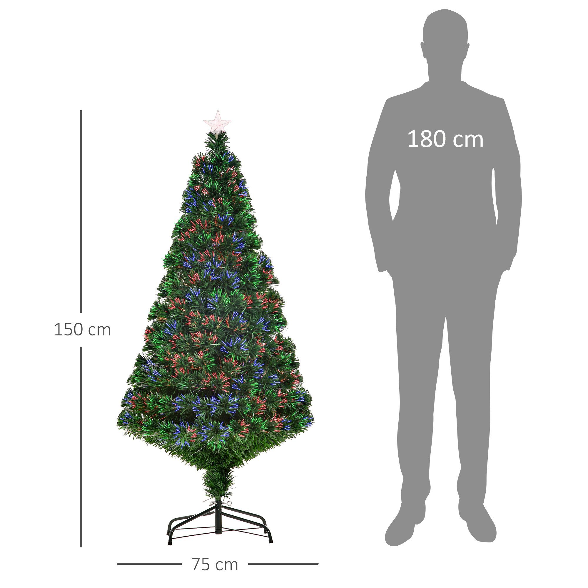 HOMCOM Künstlicher Weihnachtsbaum Weihnachtsbaum, Christbaum, Tannenbaum LED Lichtfaser Baum, Grün, 150 cm