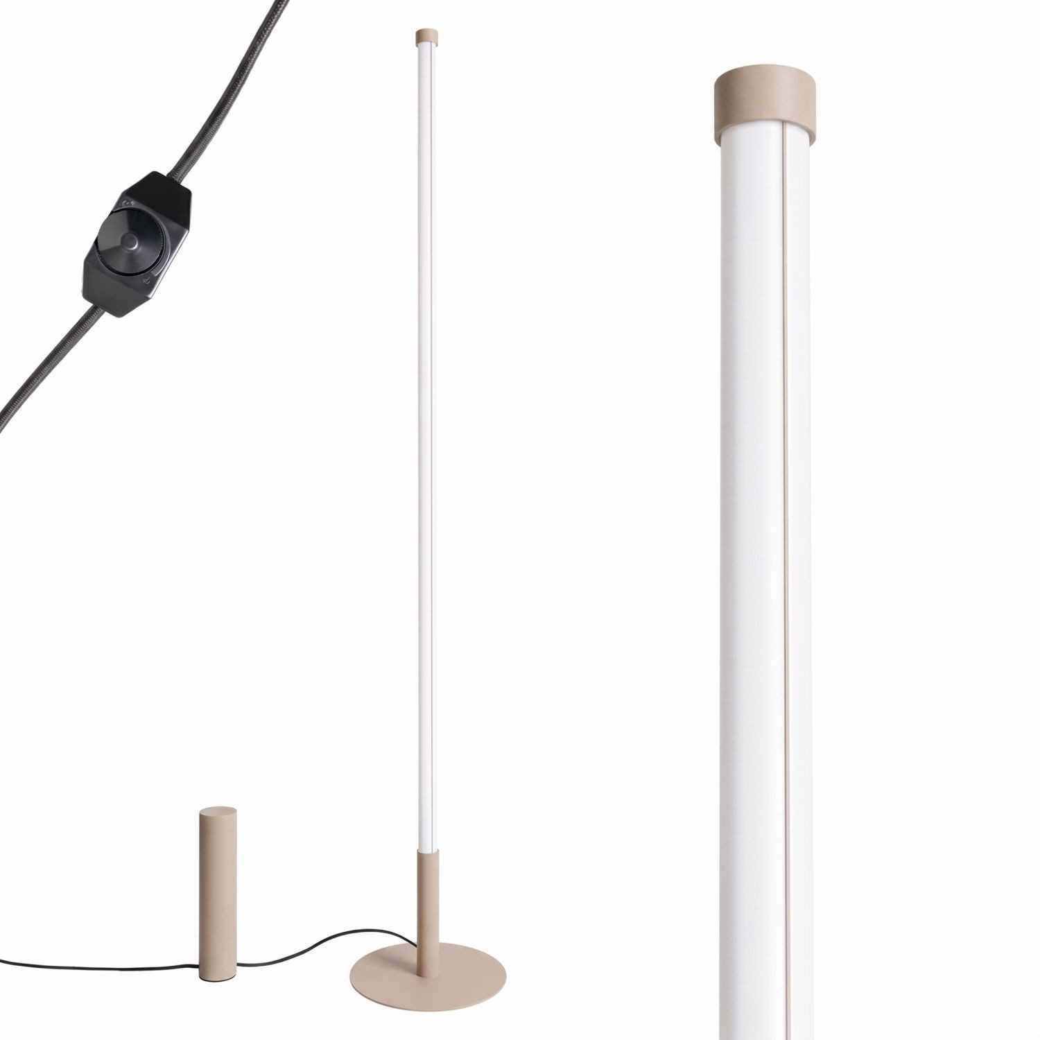 Licht-Erlebnisse Stehlampe ORSAY, LED fest integriert, Neutralweiß, Metall LED Dimmer 150 cm Taupe rund 4000 K 4710 lm Modern