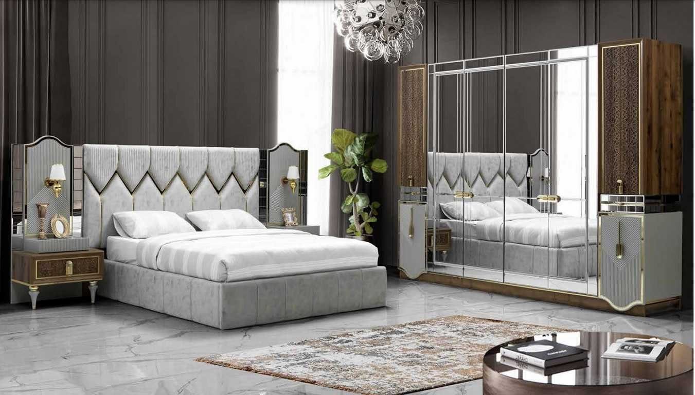 JVmoebel Schlafzimmer-Set Bett Nachttisch Kleiderschrank 4 tlg Schlafzimmer Set Design, (4-St., Bett, 2x Nachttisch, Kleiderschrank), Made in Europa