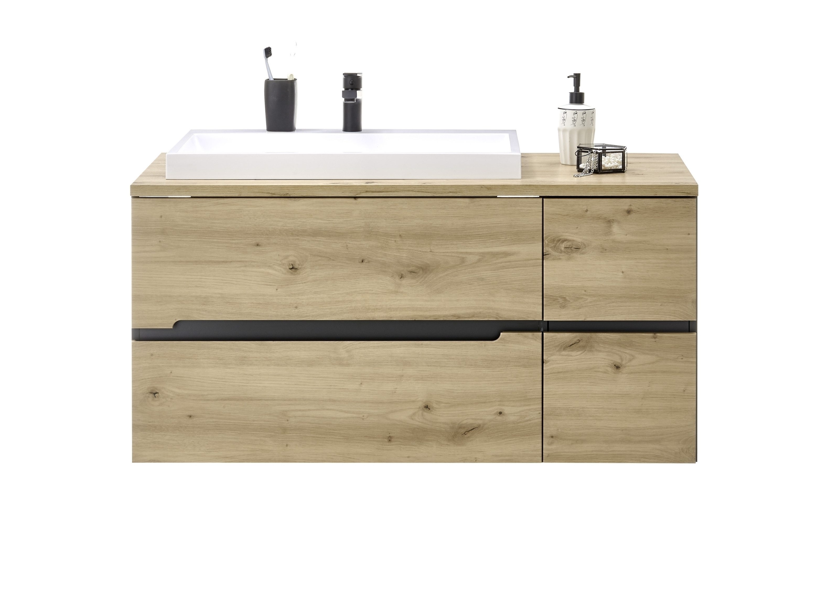 PREISBRECHER Waschbeckenunterschrank Memphis Grau / Artisan Eiche Dekor - 110x54x53cm (BxHxT)