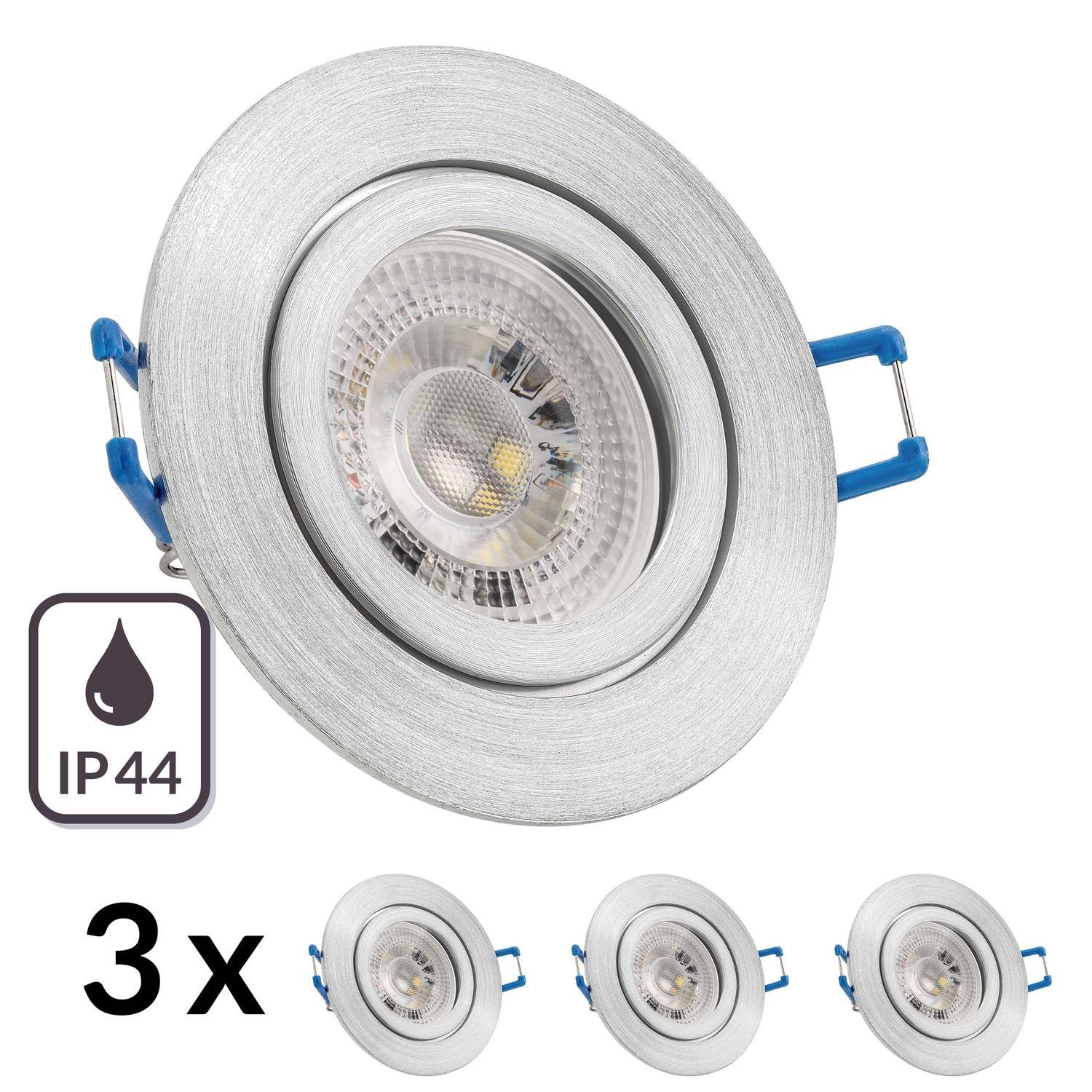 LEDANDO LED Einbaustrahler 3er LED Set mit RGB aluminium IP44 Einbaustrahler LED matt in GU10 3W