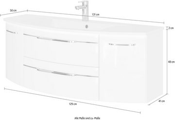 Saphir Waschtisch Serie 7045 Mineralmarmor-Waschtisch und Unterschrank, 131 cm breit, Waschplatz mit 2 Schubladen, 2 Türen, Badmöbel Set mit Waschtisch